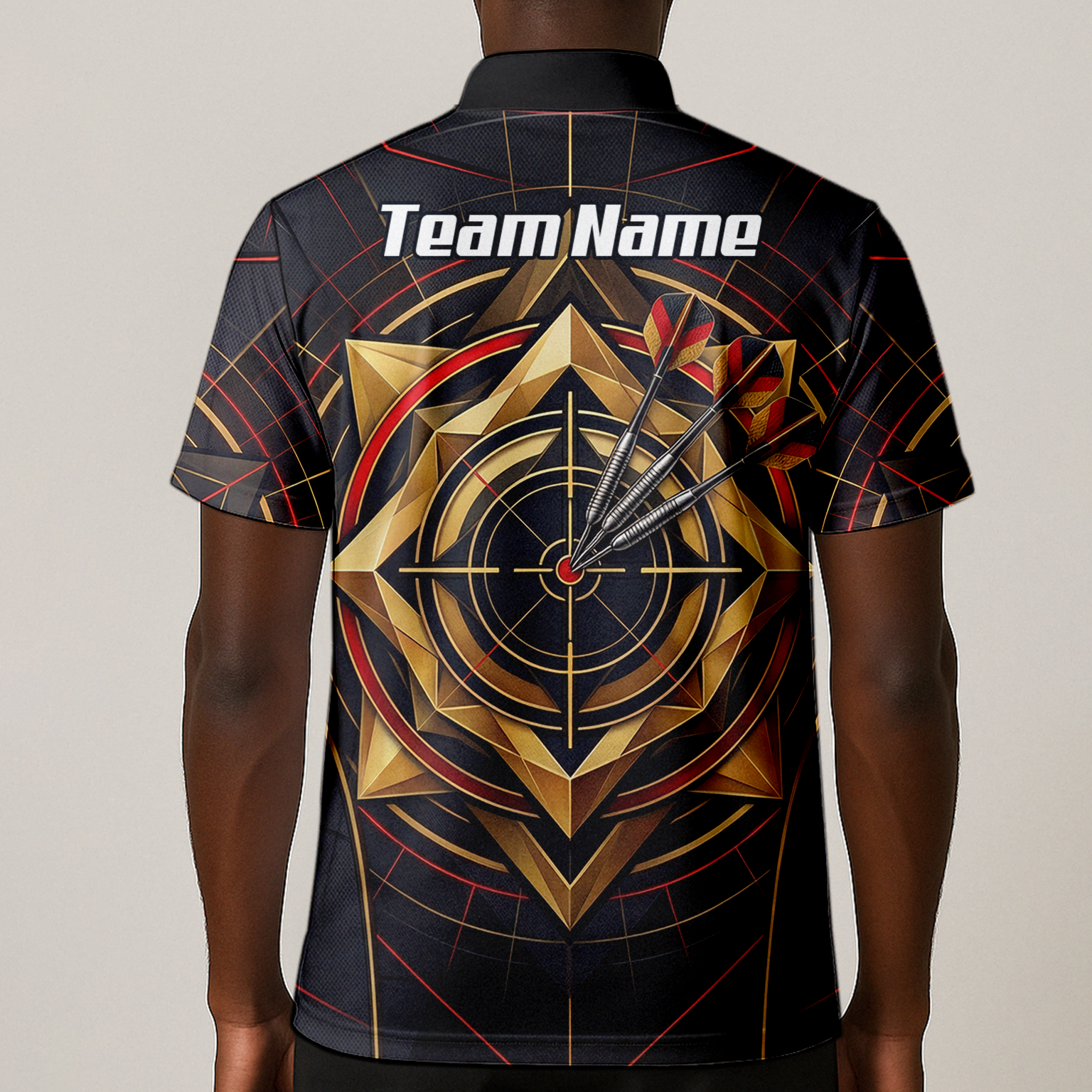 Personalised Darts Jersey for Men Custom Dart Shirt Black Gold Geometric Target Design Polo Shirt J2245