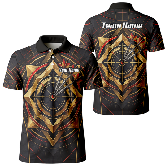 Personalised Darts Jersey for Men Custom Dart Shirt Black Gold Geometric Target Design Polo Shirt J2245