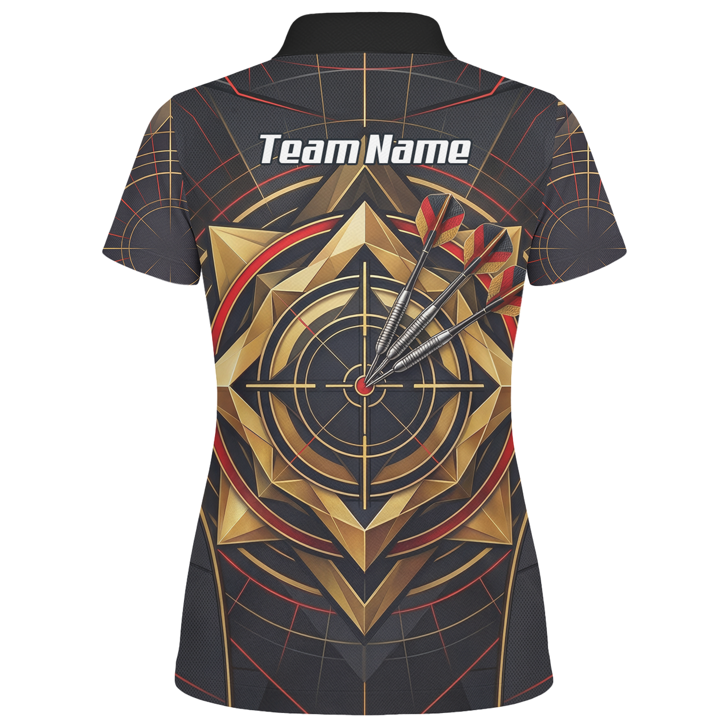 Personalised Darts Jersey for Women Custom Dart Shirt Black Gold Geometric Target Design Polo Shirt J2245