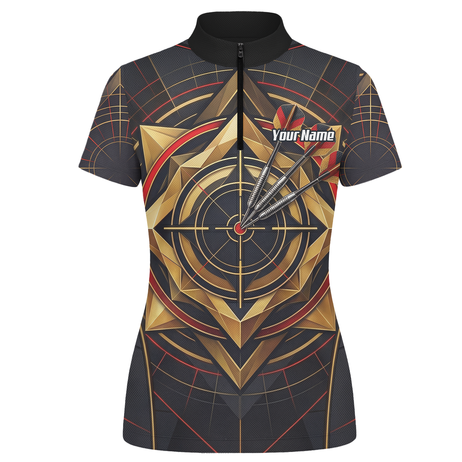 Personalised Darts Jersey for Women Custom Dart Shirt Black Gold Geometric Target Design Polo Shirt J2245
