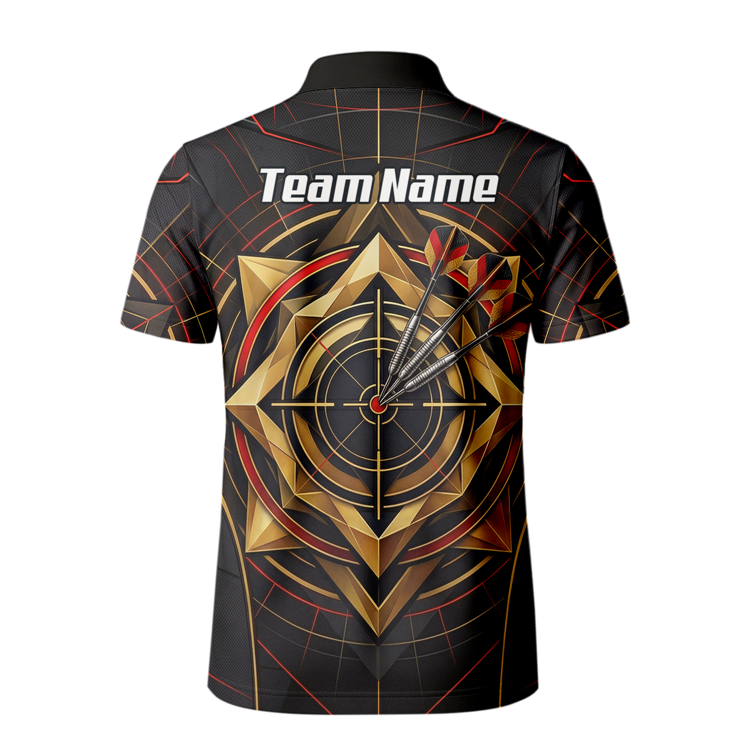 Personalised Darts Jersey for Men Custom Dart Shirt Black Gold Geometric Target Design Polo Shirt J2245