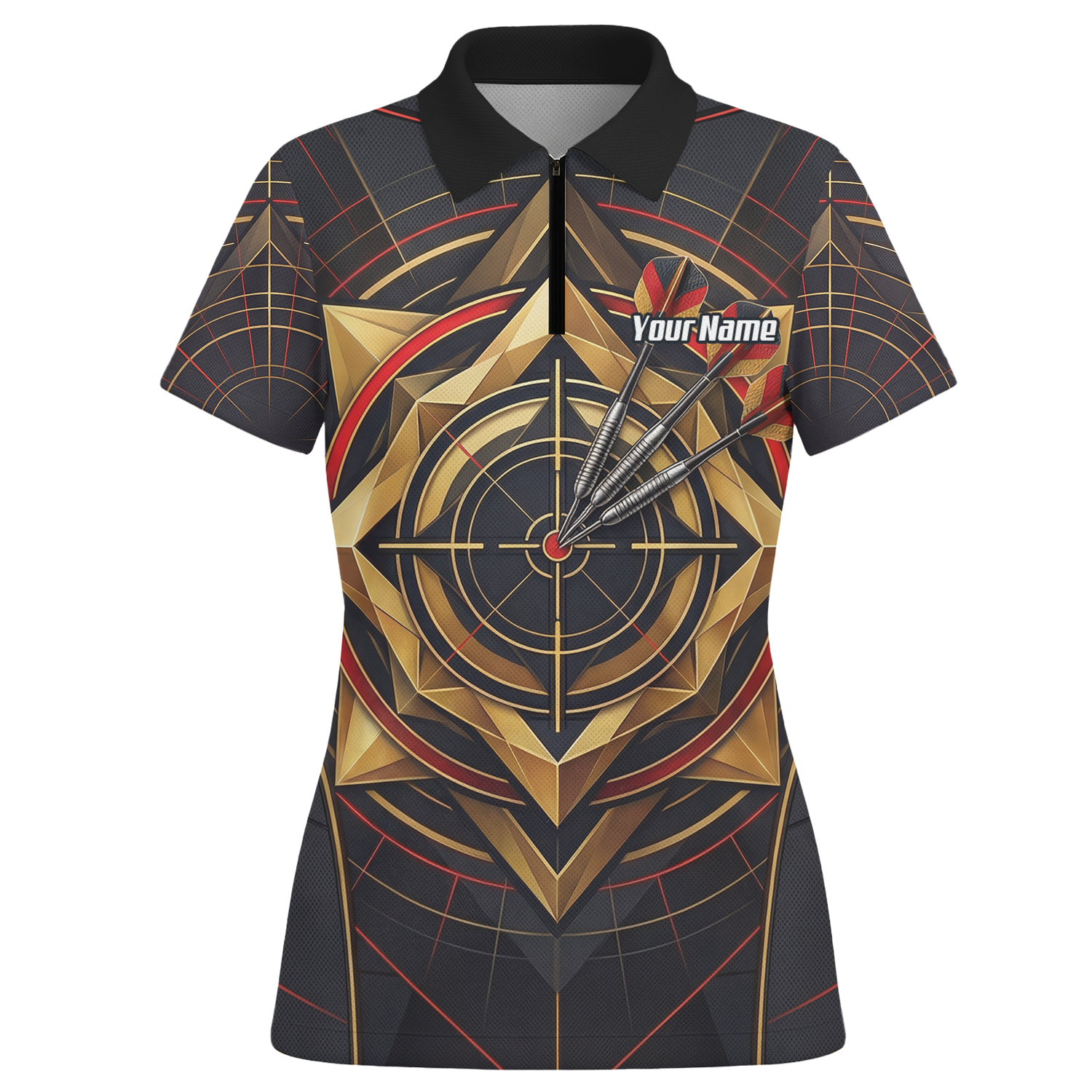 Personalised Darts Jersey for Women Custom Dart Shirt Black Gold Geometric Target Design Polo Shirt J2245