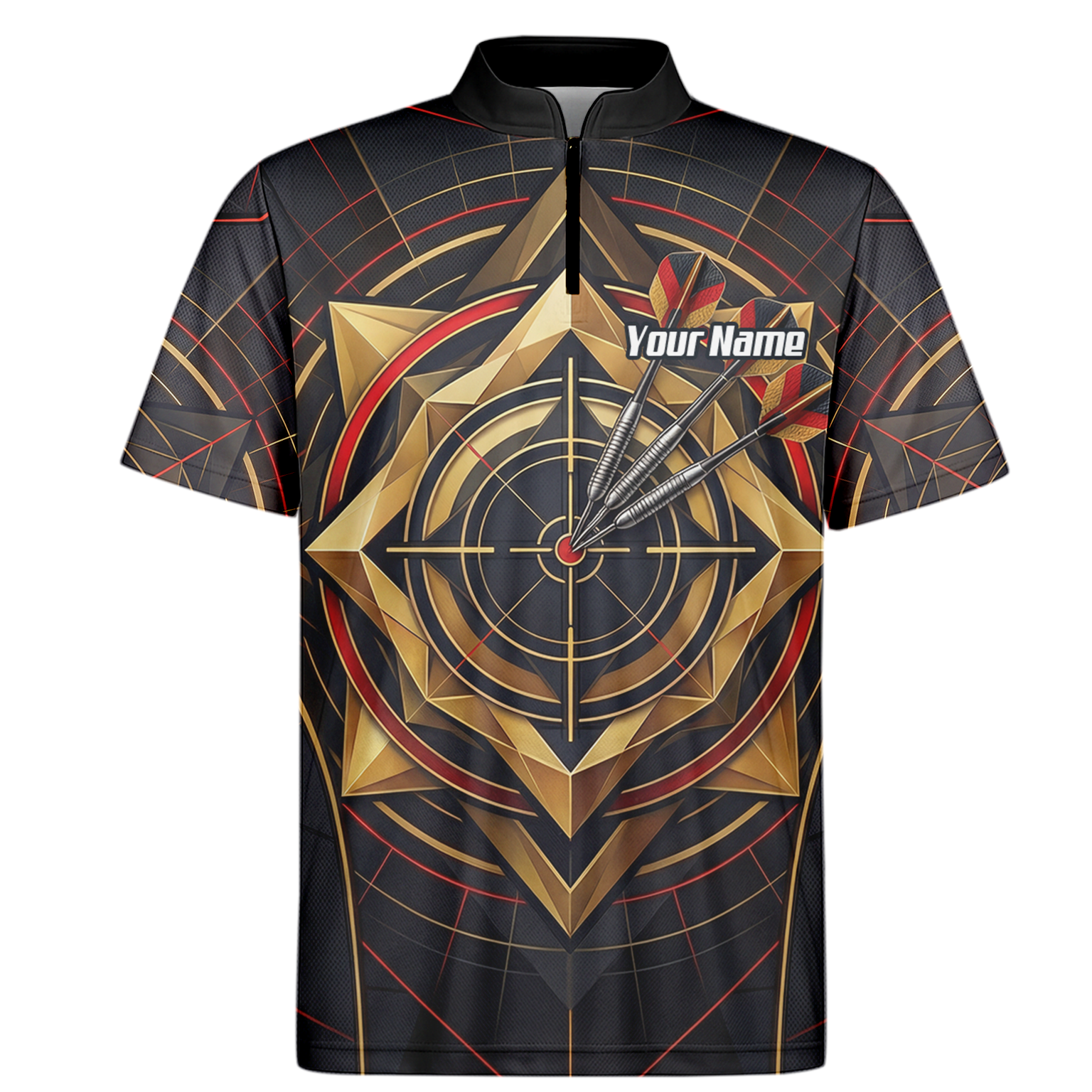 Personalised Darts Jersey for Men Custom Dart Shirt Black Gold Geometric Target Design Polo Shirt J2245