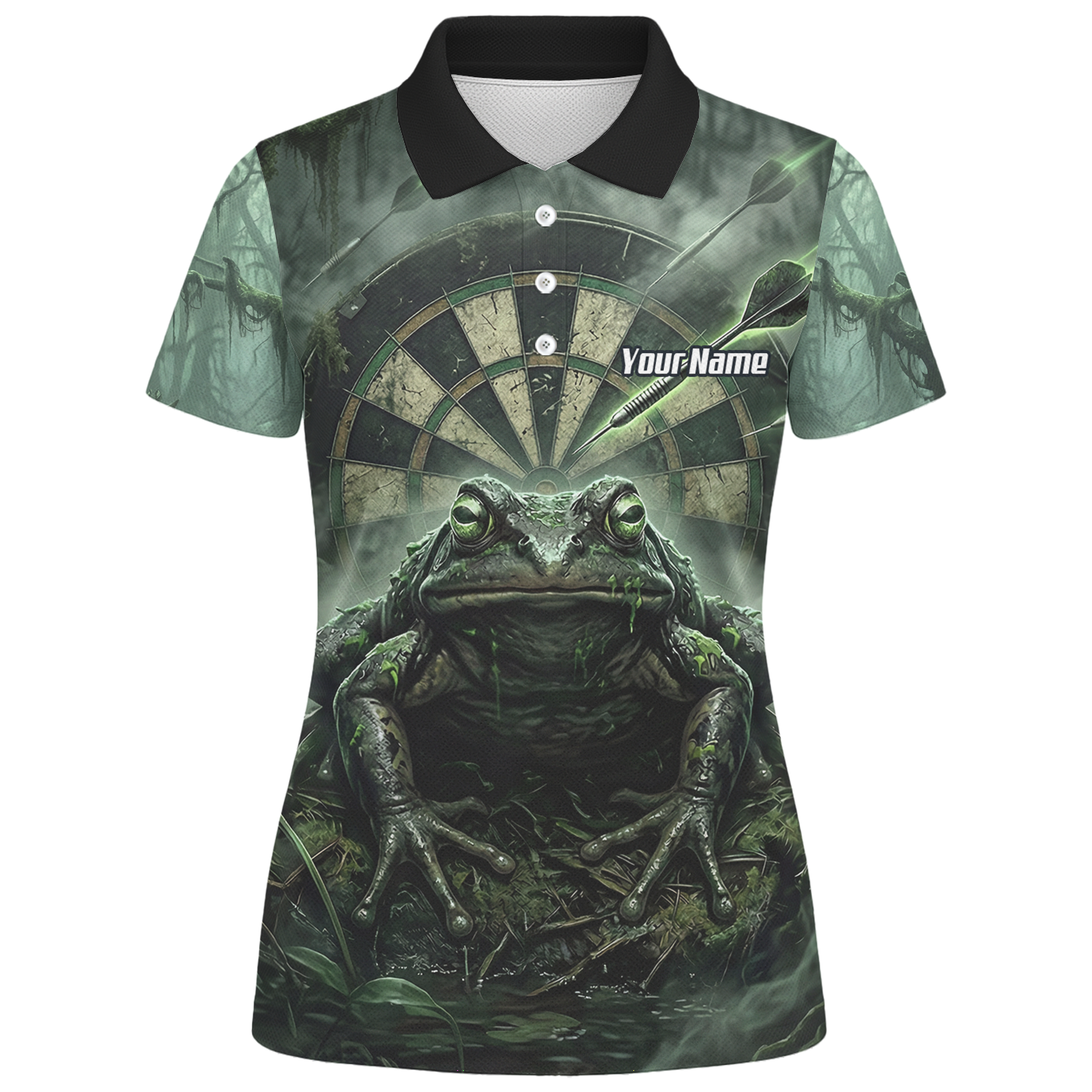 Personalised Giant Toad Dart Jersey for Women Green Jungle Custom Name Dartboard Polo Shirt J6550