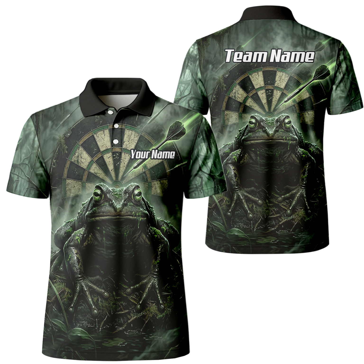 Personalised Giant Toad Dart Jersey for Men Green Jungle Custom Name Dartboard Polo Shirt J6550