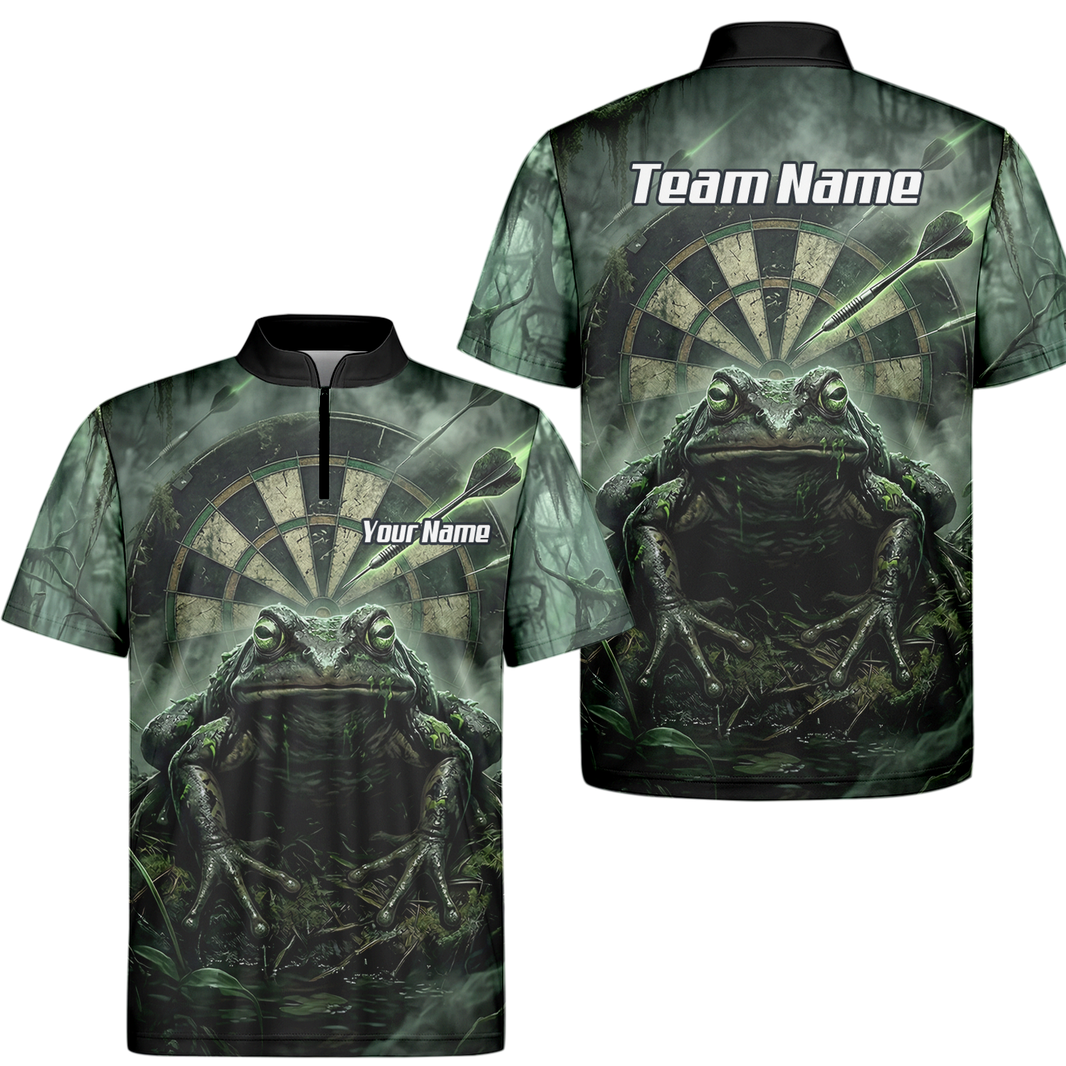 Personalised Giant Toad Dart Jersey for Men Green Jungle Custom Name Dartboard Polo Shirt J6550