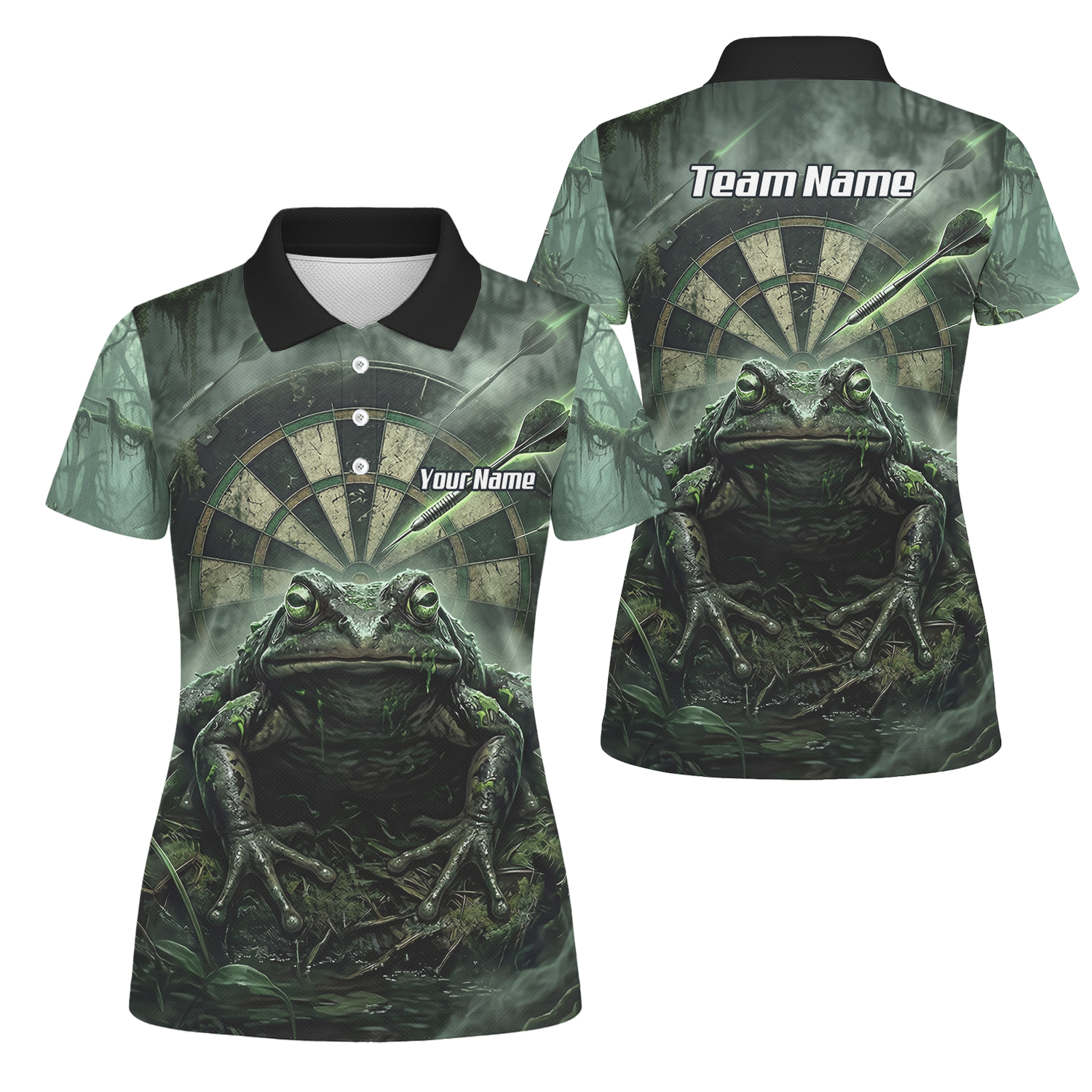 Personalised Giant Toad Dart Jersey for Women Green Jungle Custom Name Dartboard Polo Shirt J6550
