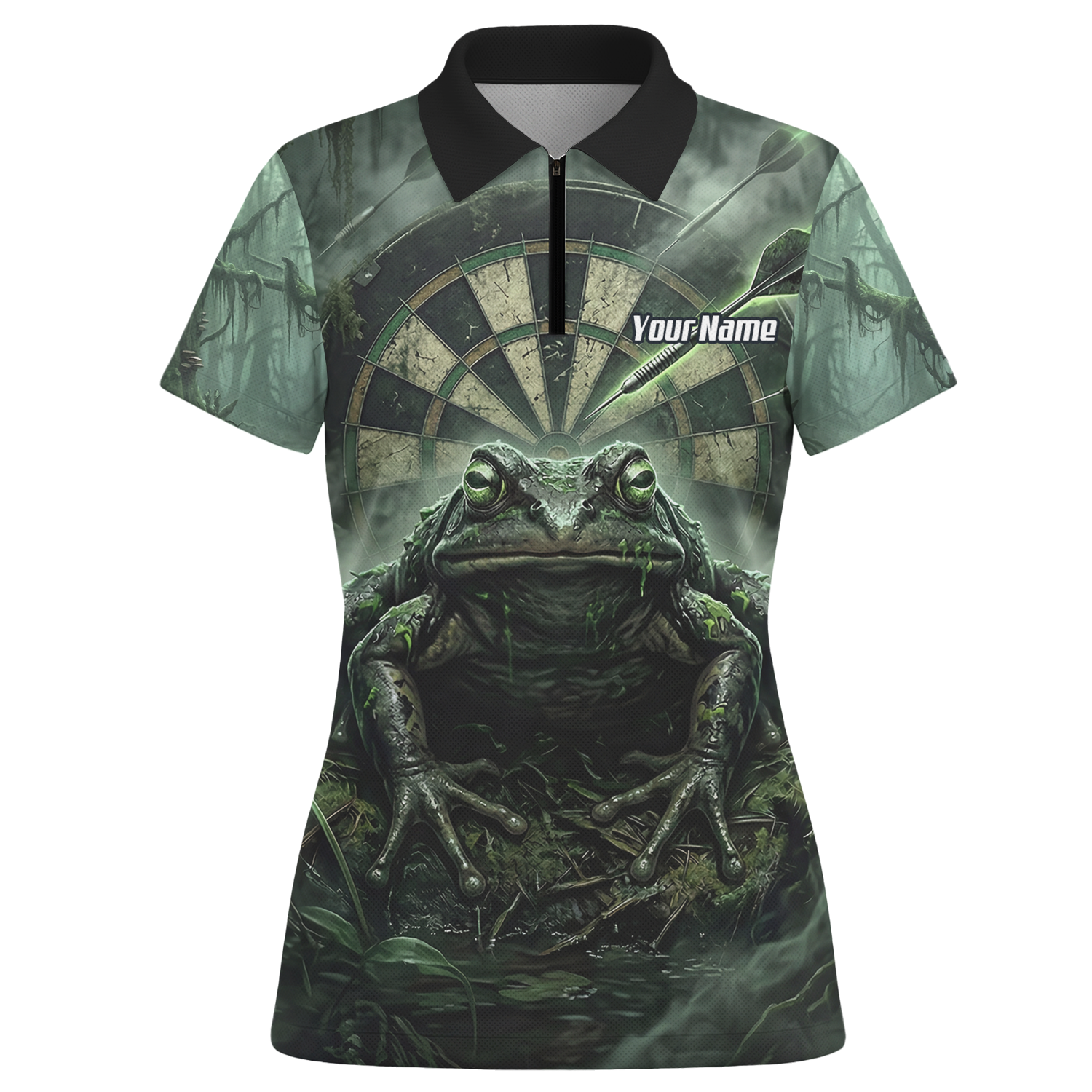 Personalised Giant Toad Dart Jersey for Women Green Jungle Custom Name Dartboard Polo Shirt J6550