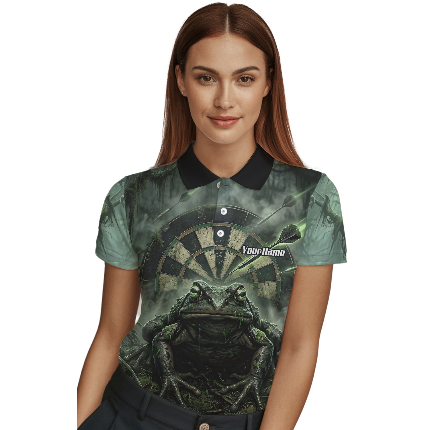 Personalised Giant Toad Dart Jersey for Women Green Jungle Custom Name Dartboard Polo Shirt J6550