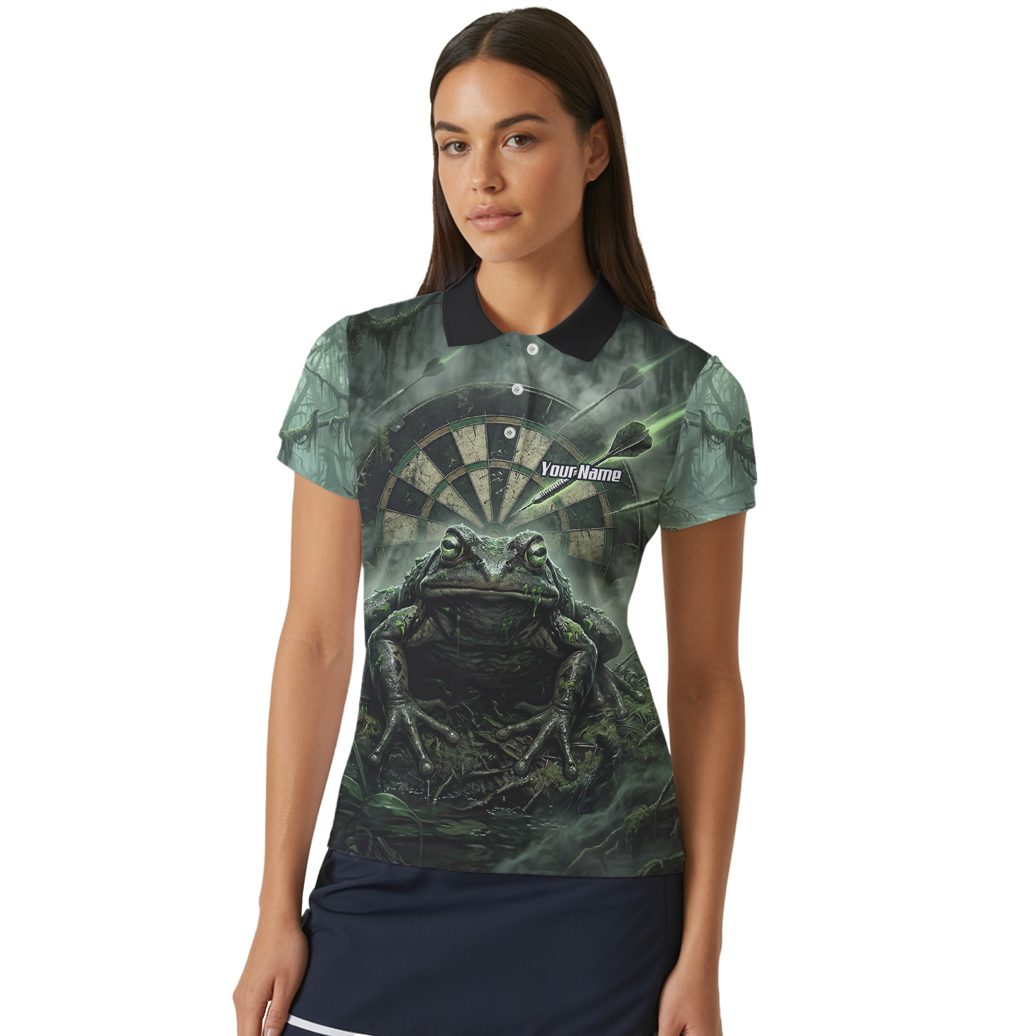 Personalised Giant Toad Dart Jersey for Women Green Jungle Custom Name Dartboard Polo Shirt J6550