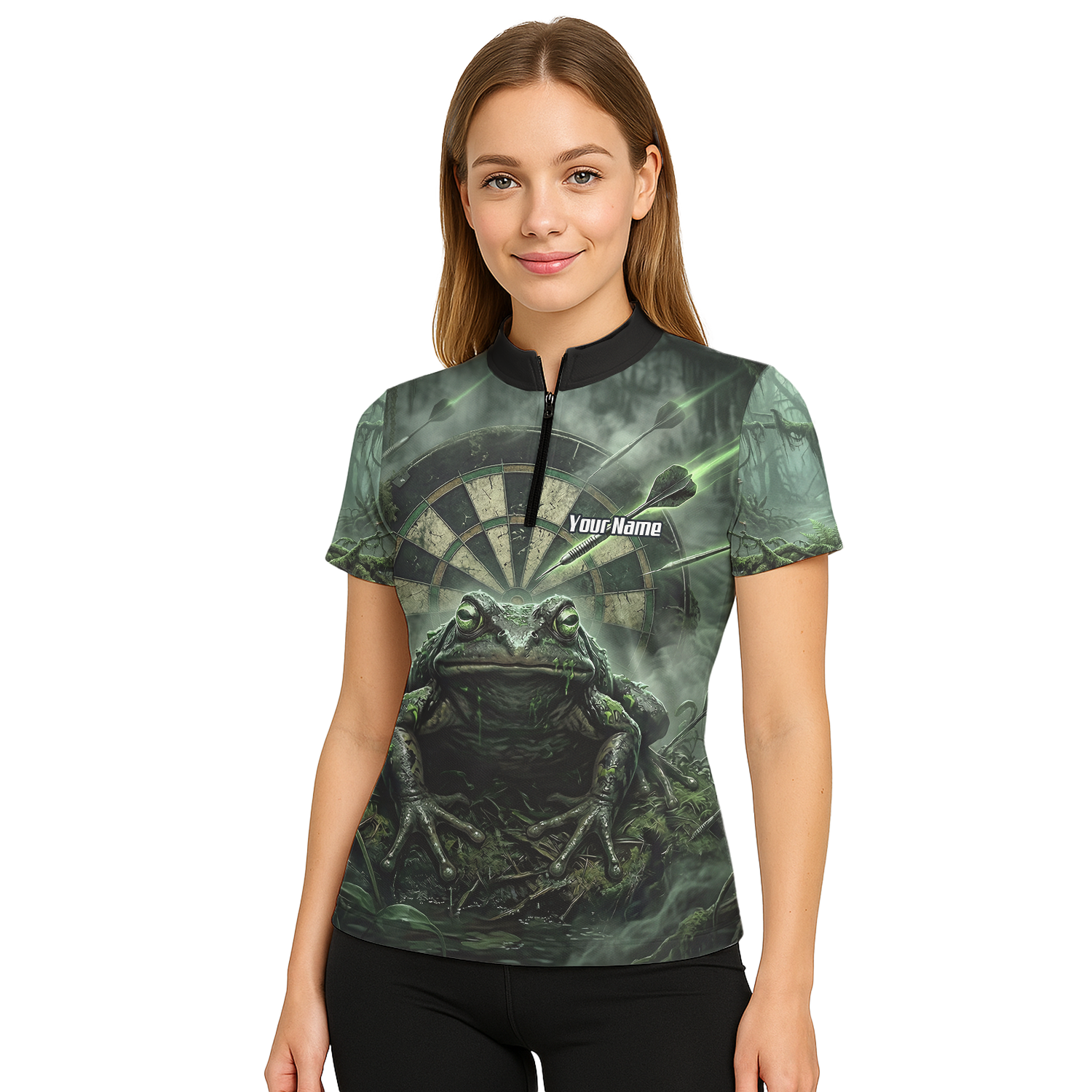 Personalised Giant Toad Dart Jersey for Women Green Jungle Custom Name Dartboard Polo Shirt J6550