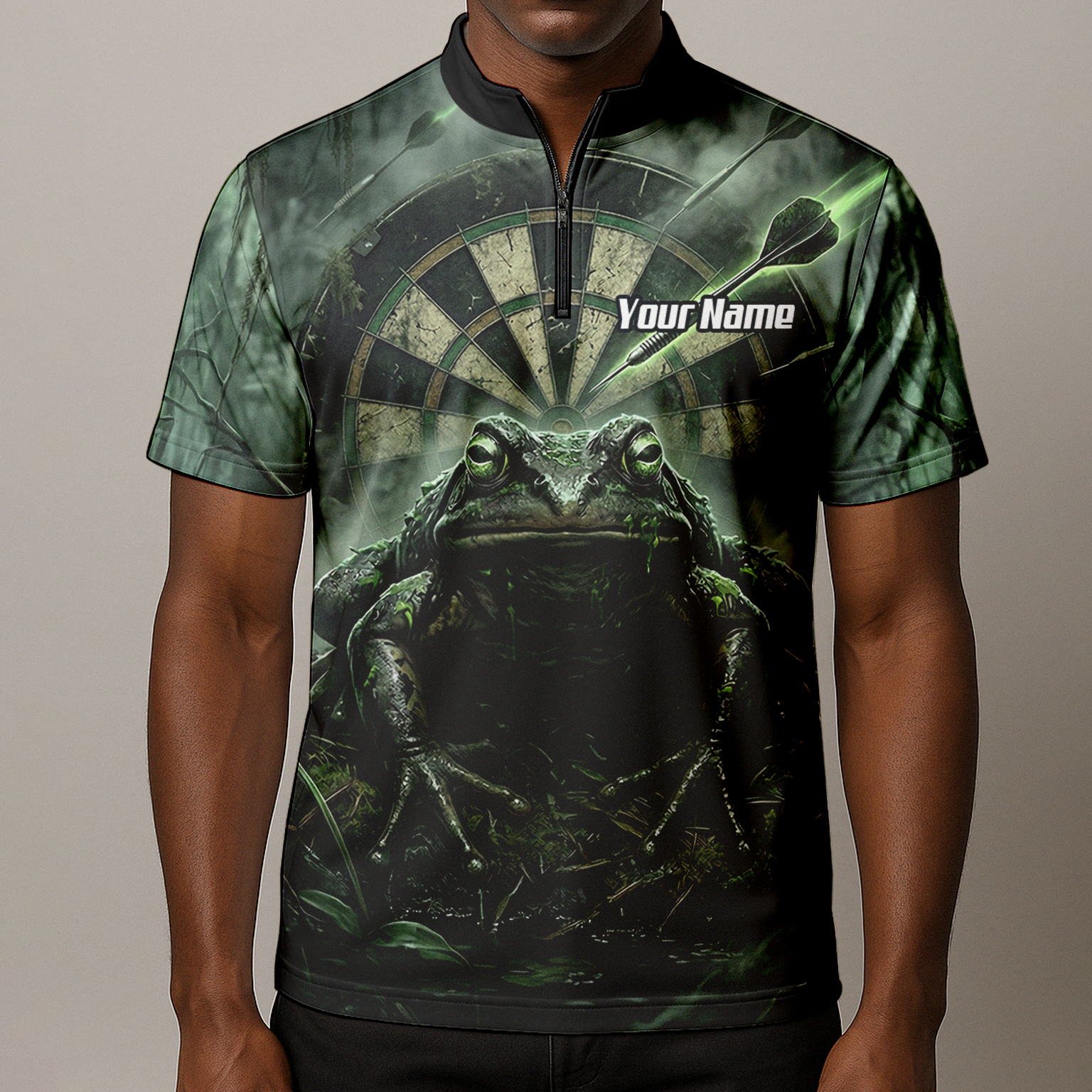 Personalised Giant Toad Dart Jersey for Men Green Jungle Custom Name Dartboard Polo Shirt J6550