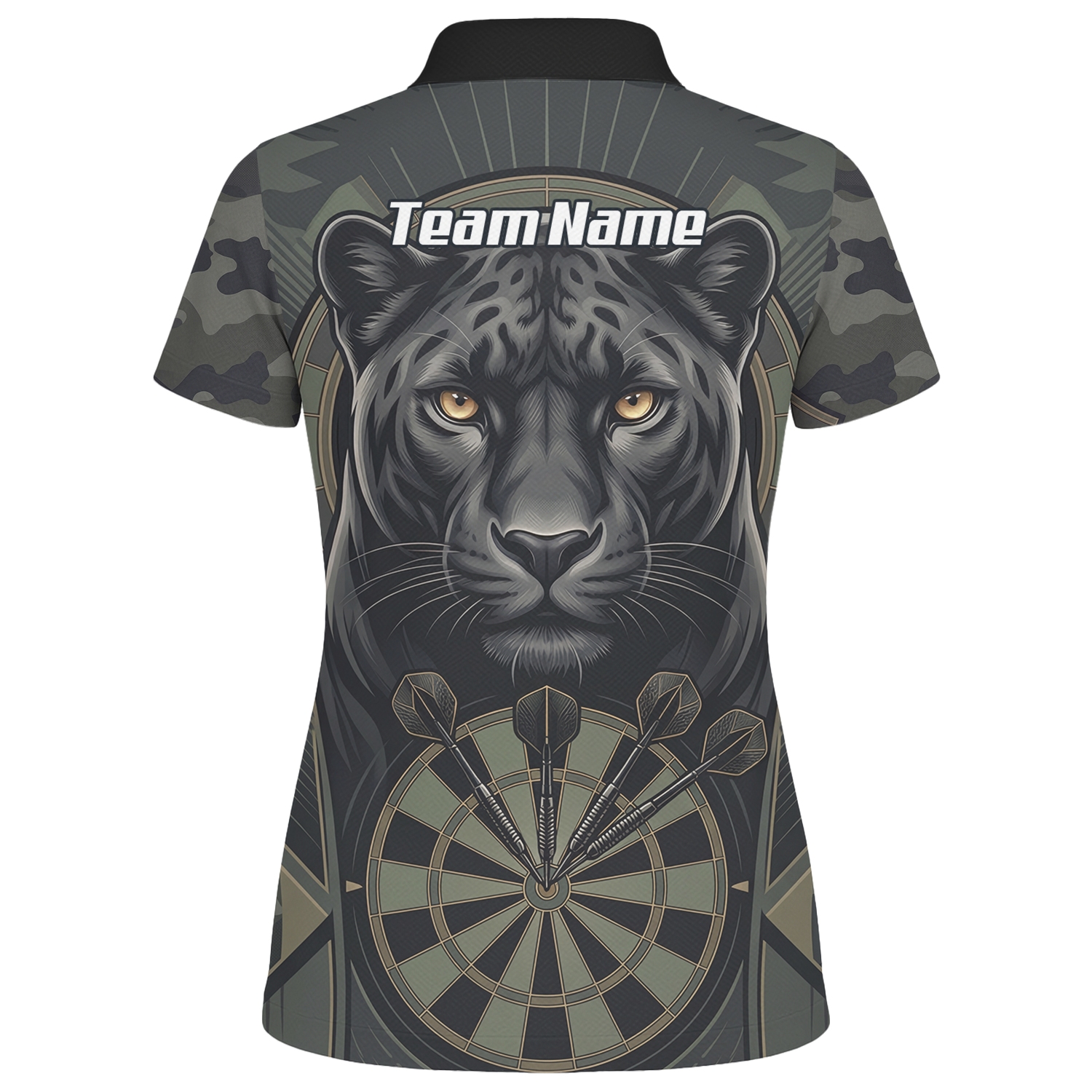 Personalised Black Panther Darts Jersey for Women Custom Darts Polo Shirt Grey Green Leopard Print J7347
