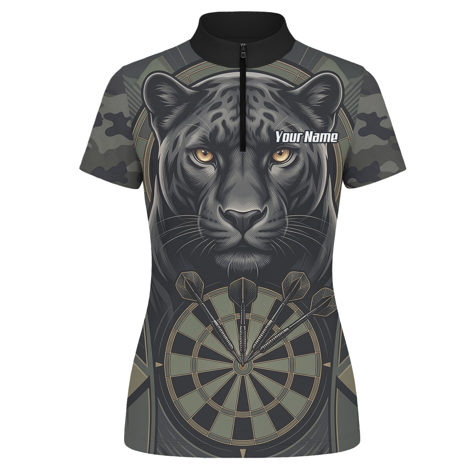 Personalised Black Panther Darts Jersey for Women Custom Darts Polo Shirt Grey Green Leopard Print J7347