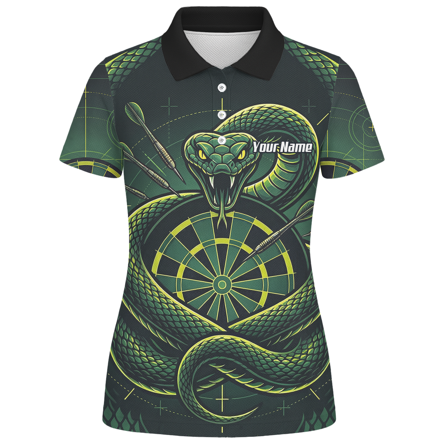 Personalised Green Snake Dart Jersey for Women Custom Dartboard Polo Shirt Black Green J9840
