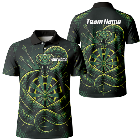 Personalised Green Snake Dart Jersey for Men Custom Dartboard Polo Shirt Black Green J9840