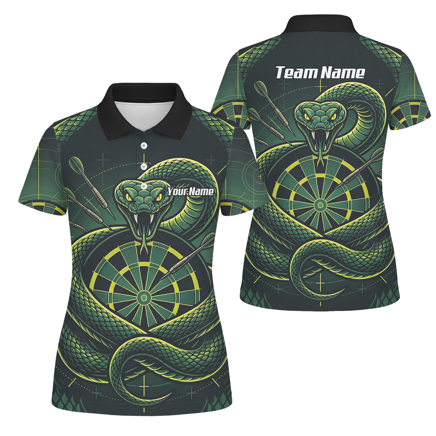 Personalised Green Snake Dart Jersey for Women Custom Dartboard Polo Shirt Black Green J9840