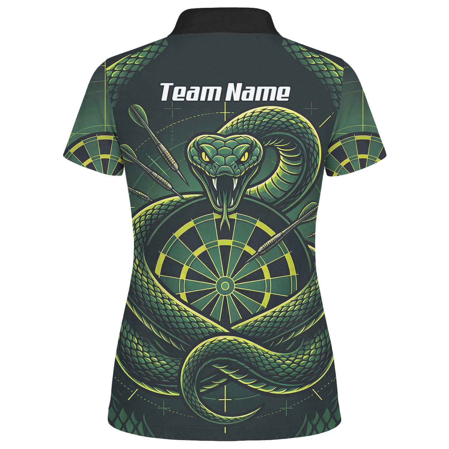 Personalised Green Snake Dart Jersey for Women Custom Dartboard Polo Shirt Black Green J9840