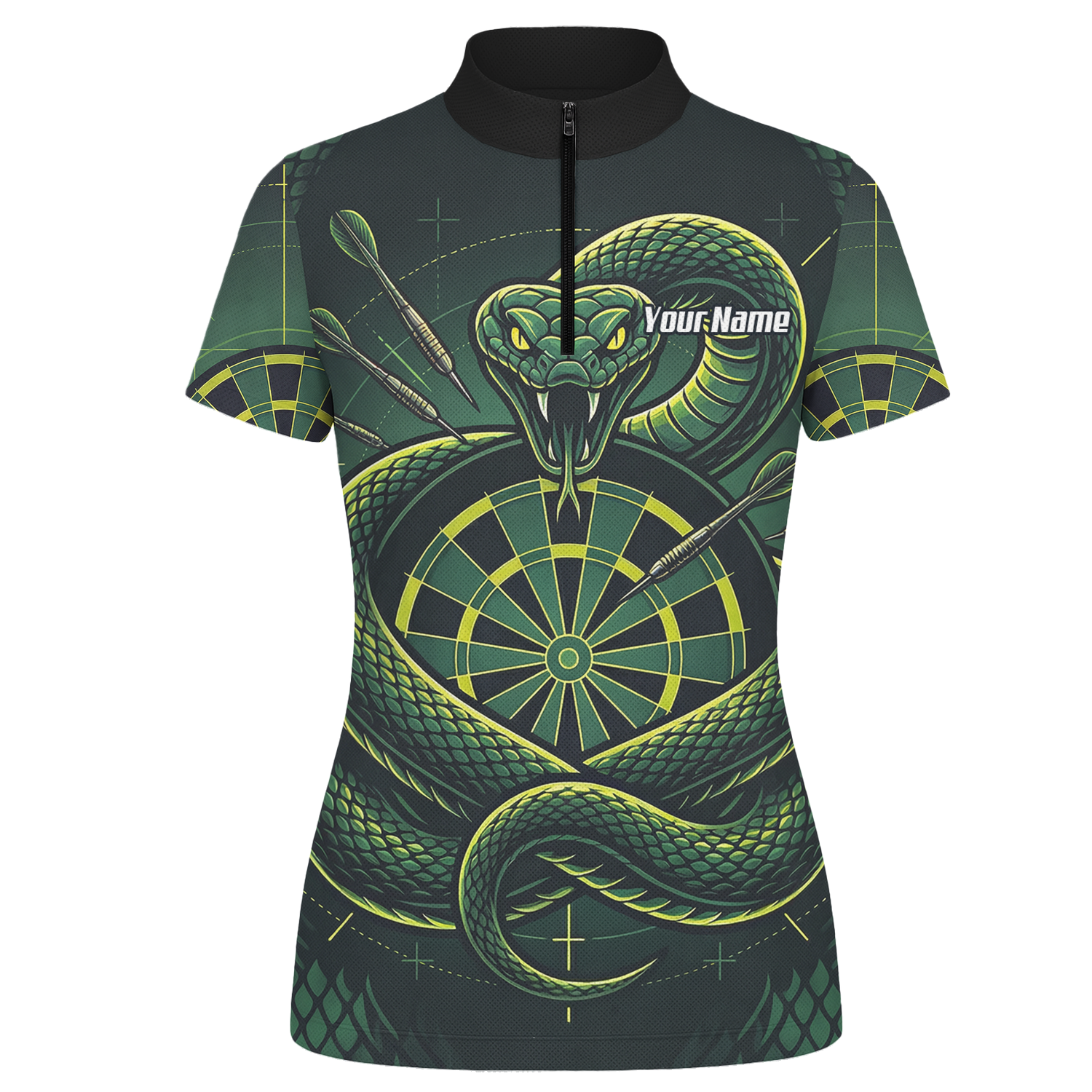 Personalised Green Snake Dart Jersey for Women Custom Dartboard Polo Shirt Black Green J9840