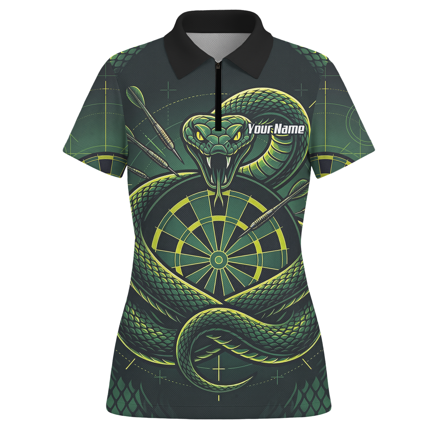 Personalised Green Snake Dart Jersey for Women Custom Dartboard Polo Shirt Black Green J9840