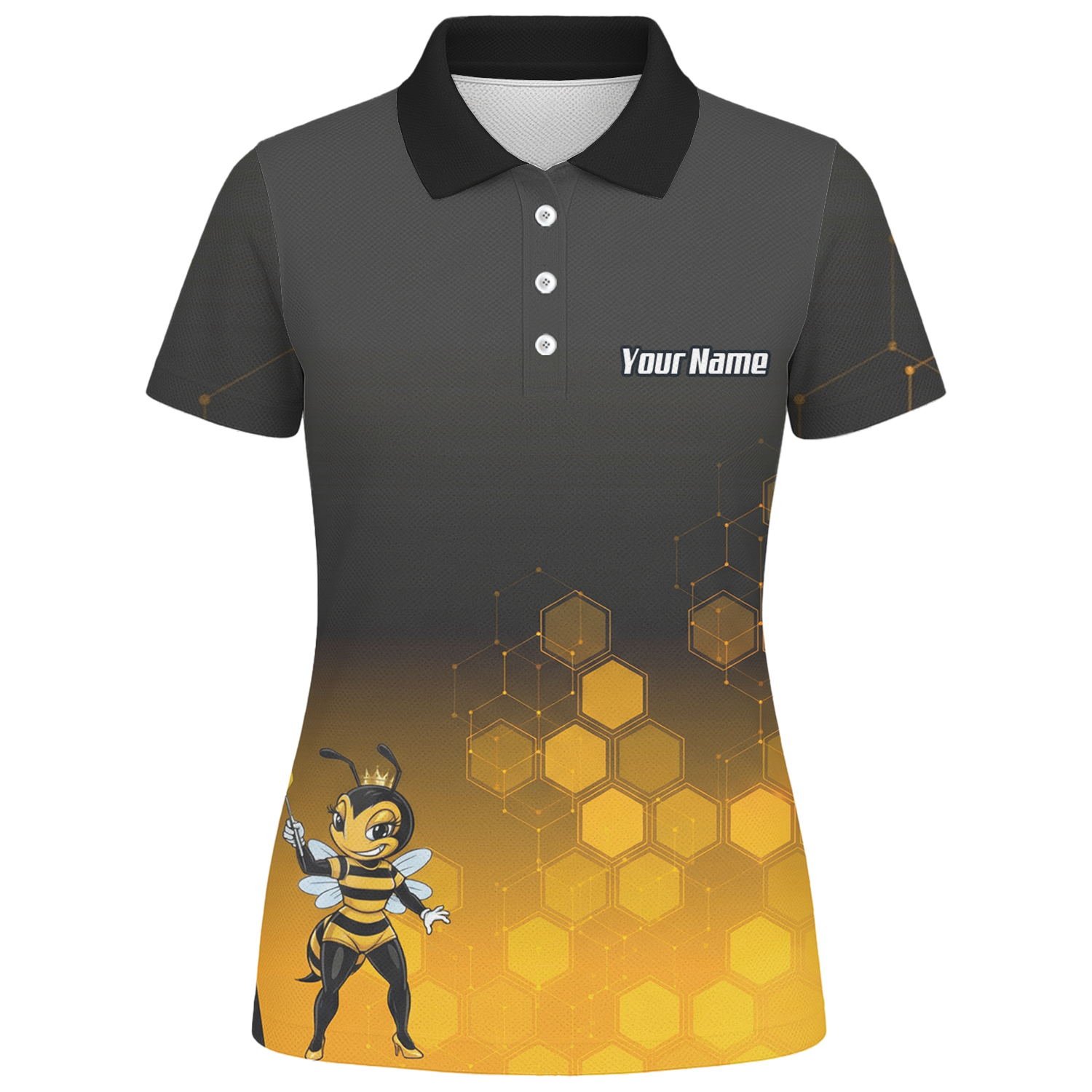 Personalised Queen Bee Honeycomb Dart Jersey Polo and Zipper Black Gold For Women K0774