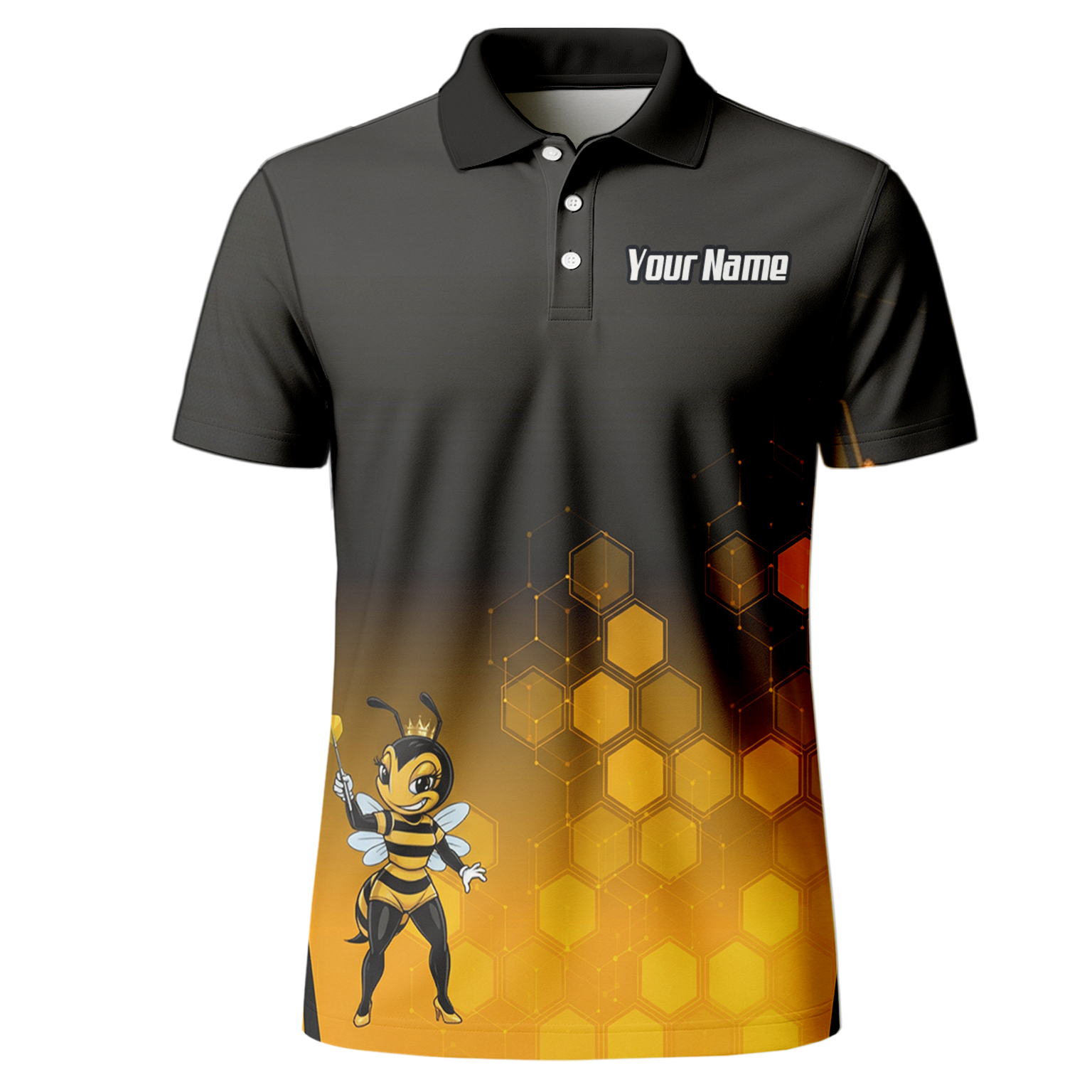 Personalised Queen Bee Honeycomb Dart Jersey Polo and Zipper Black Gold For Men K0774