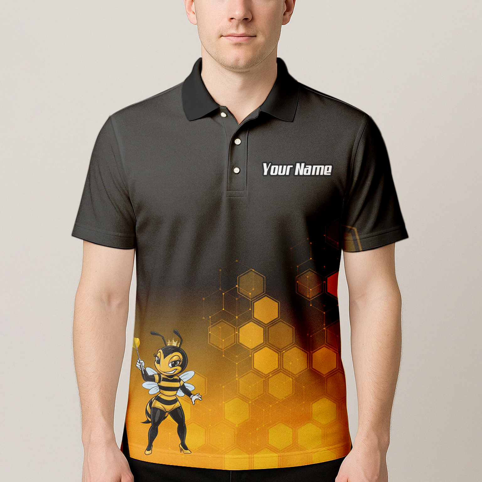 Personalised Queen Bee Honeycomb Dart Jersey Polo and Zipper Black Gold For Men K0774