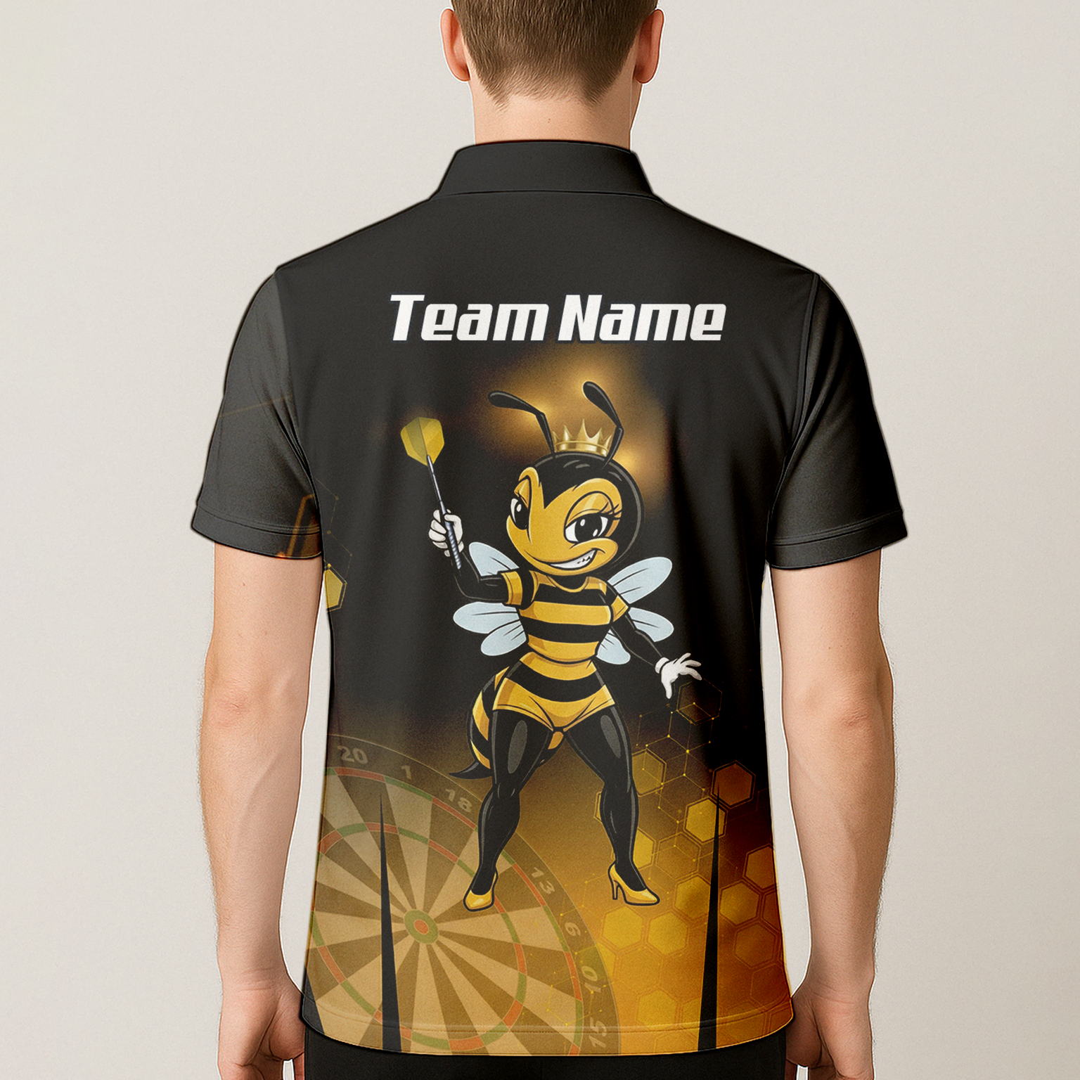 Personalised Queen Bee Honeycomb Dart Jersey Polo and Zipper Black Gold For Men K0774