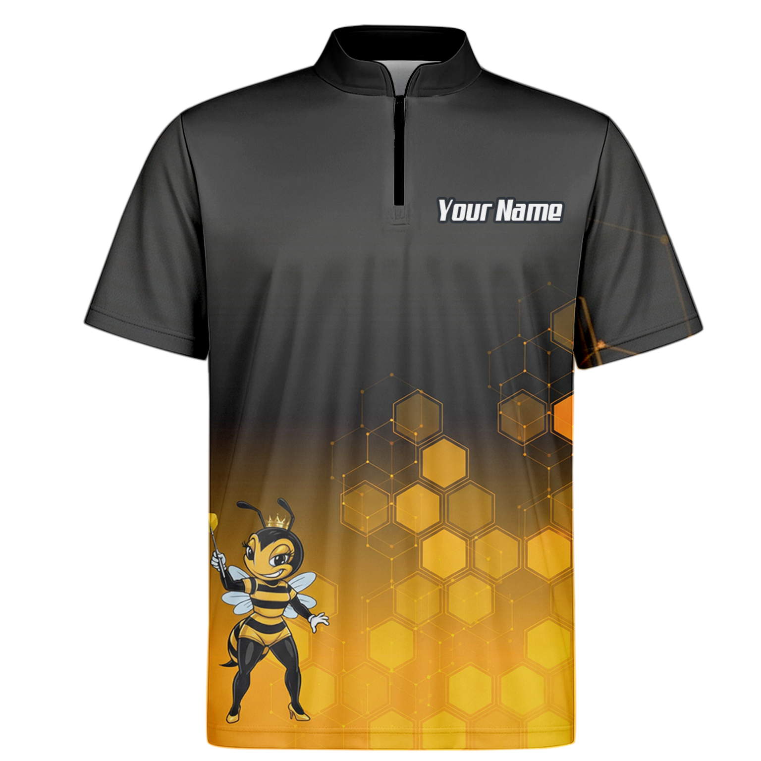 Personalised Queen Bee Honeycomb Dart Jersey Polo and Zipper Black Gold For Men K0774