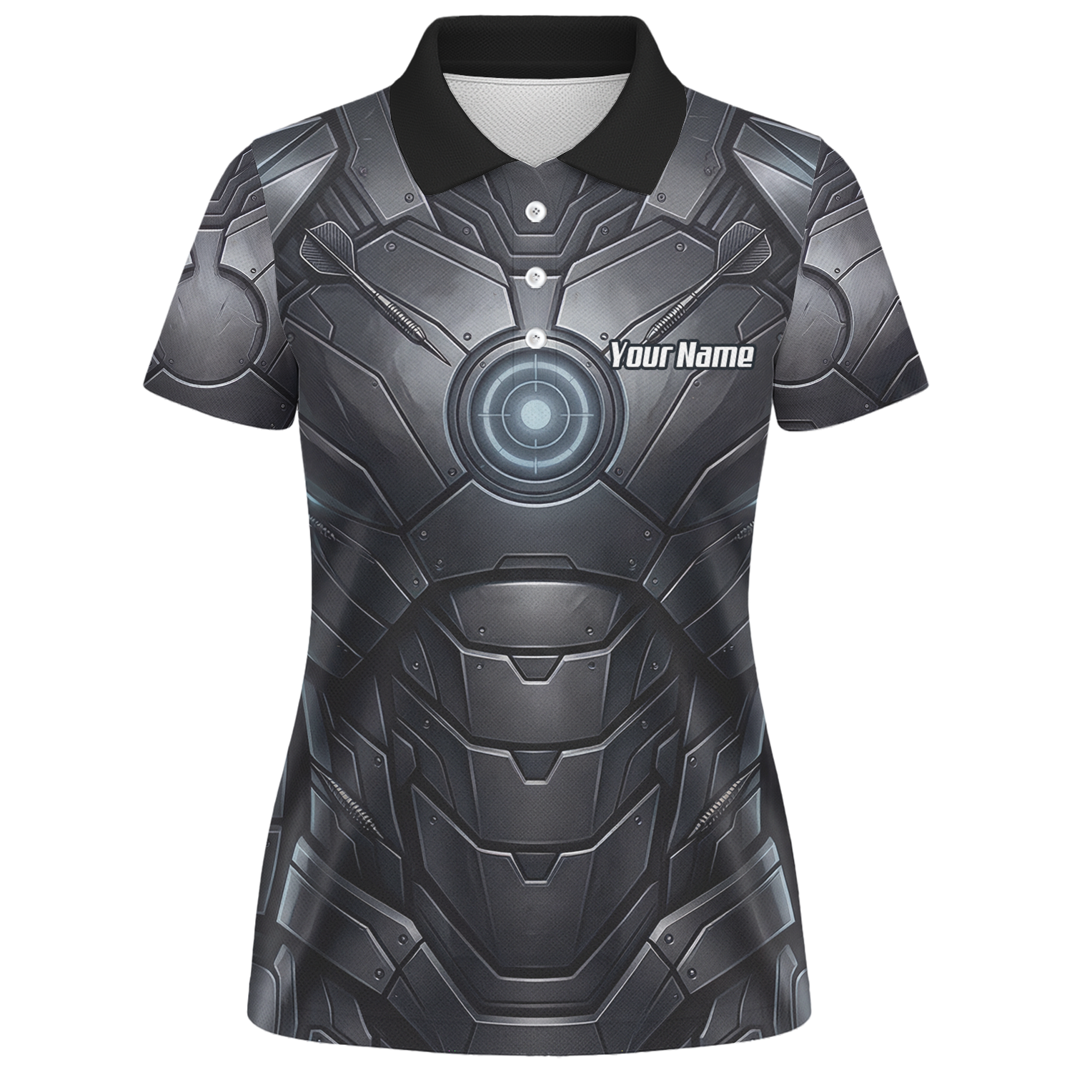 Personalised Women's Dart Jersey Custom Robotic Armor Mecha Polo Shirt Black Grey K1040