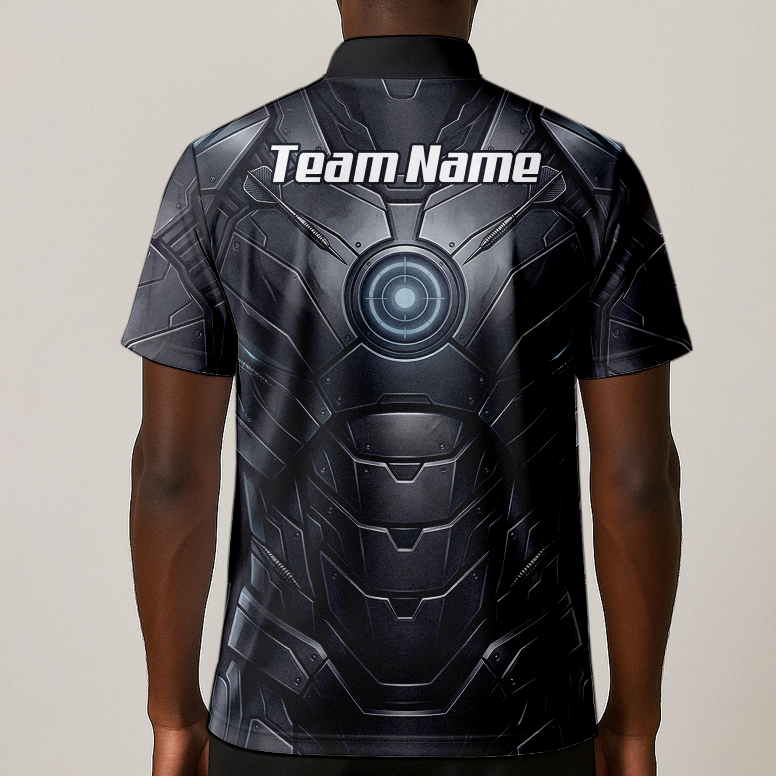 Personalised Men's Dart Jersey Custom Robotic Armor Mecha Polo Shirt Black Grey K1040