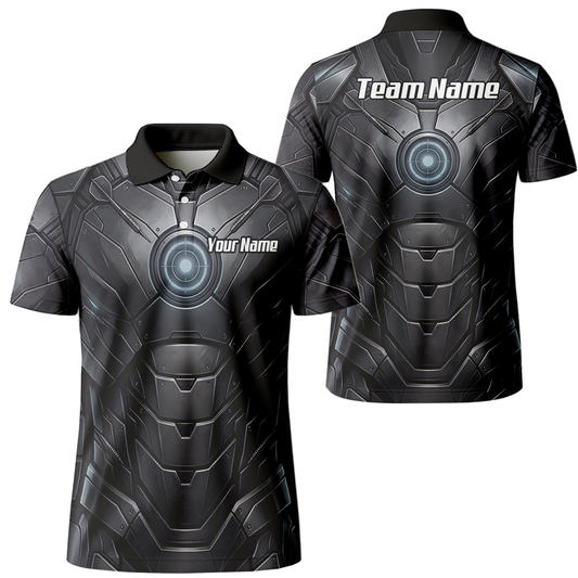 Personalised Men's Dart Jersey Custom Robotic Armor Mecha Polo Shirt Black Grey K1040