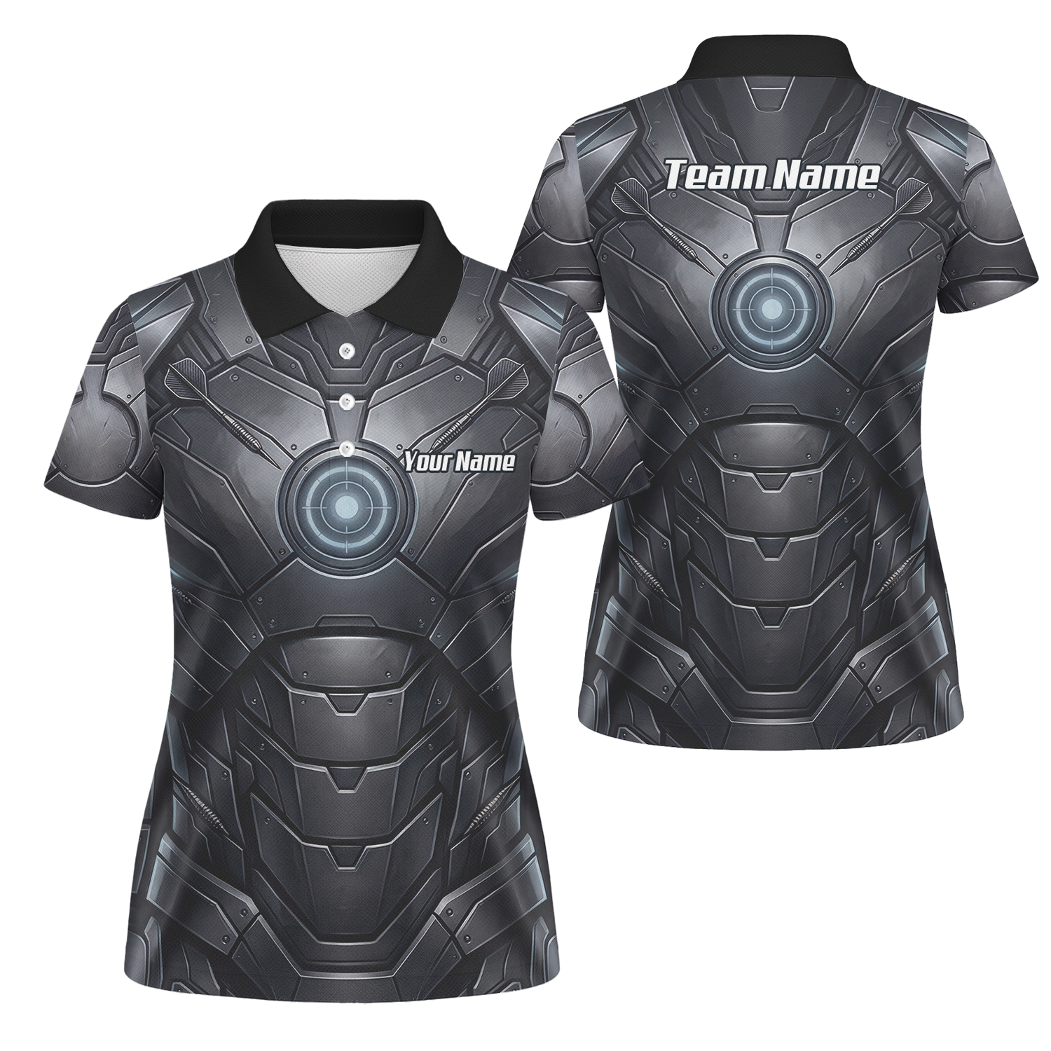 Personalised Women's Dart Jersey Custom Robotic Armor Mecha Polo Shirt Black Grey K1040