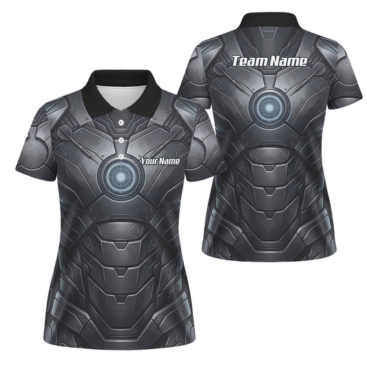 Personalised Women's Dart Jersey Custom Robotic Armor Mecha Polo Shirt Black Grey K1040