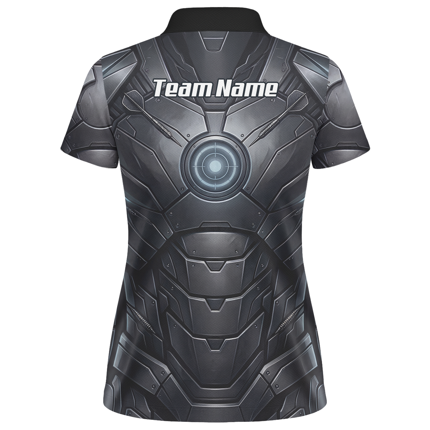 Personalised Women's Dart Jersey Custom Robotic Armor Mecha Polo Shirt Black Grey K1040