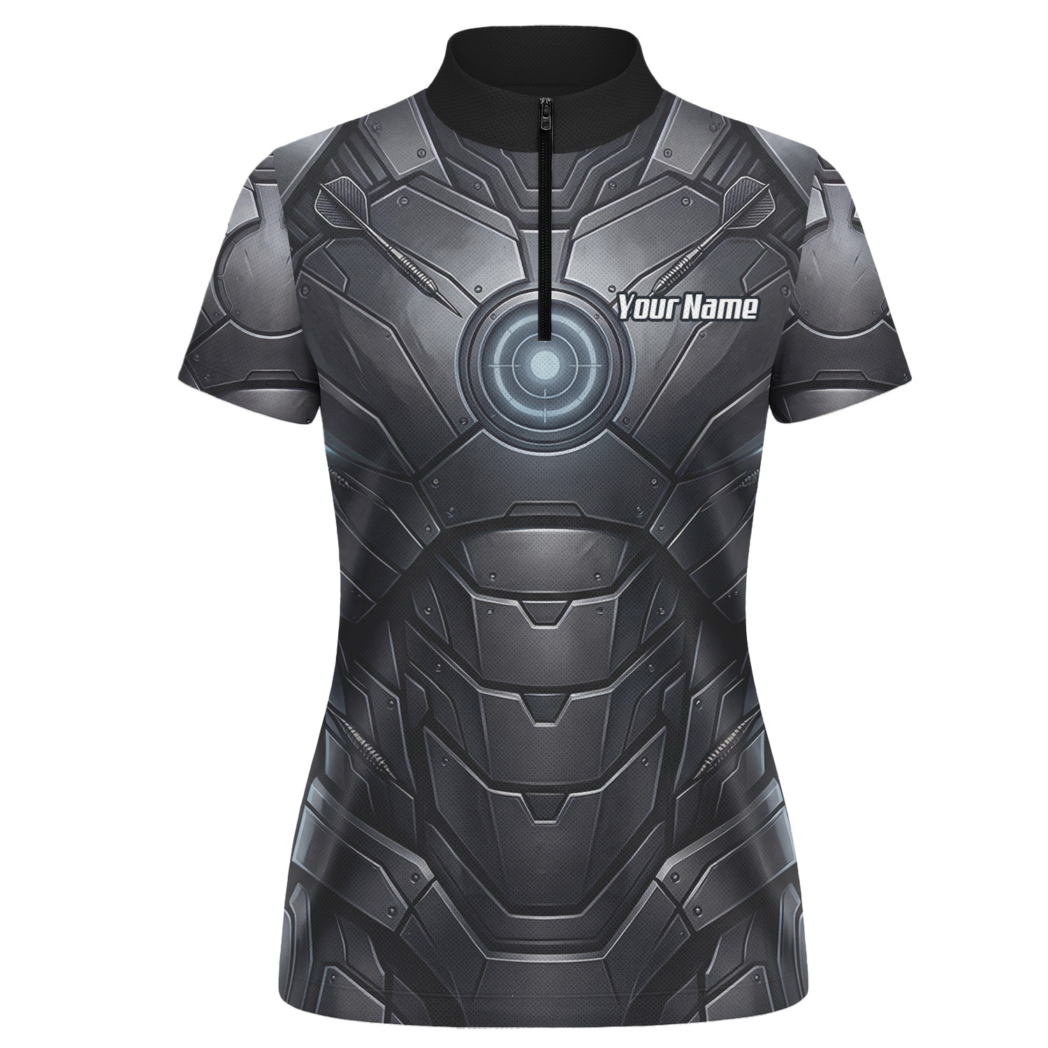 Personalised Women's Dart Jersey Custom Robotic Armor Mecha Polo Shirt Black Grey K1040