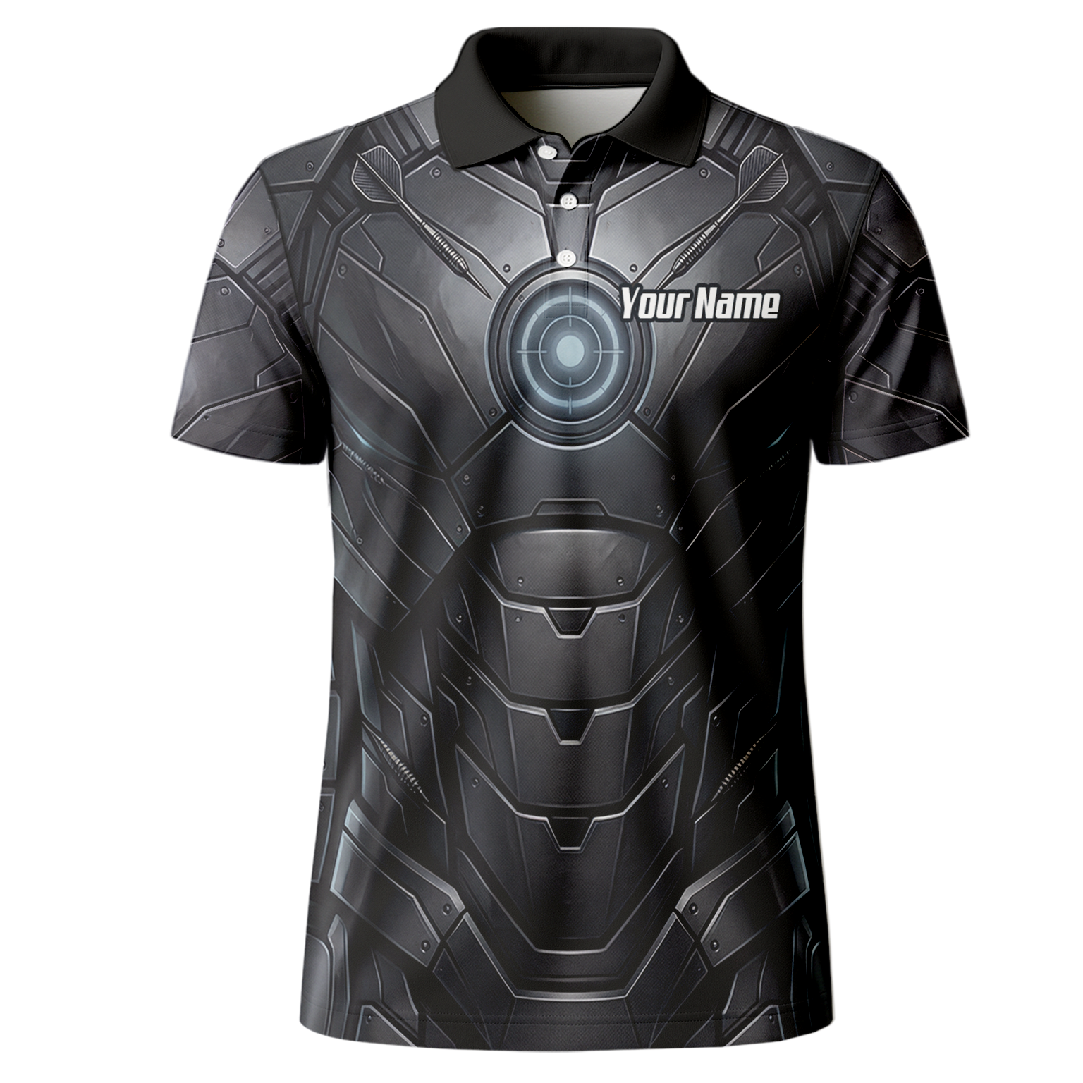 Personalised Men's Dart Jersey Custom Robotic Armor Mecha Polo Shirt Black Grey K1040