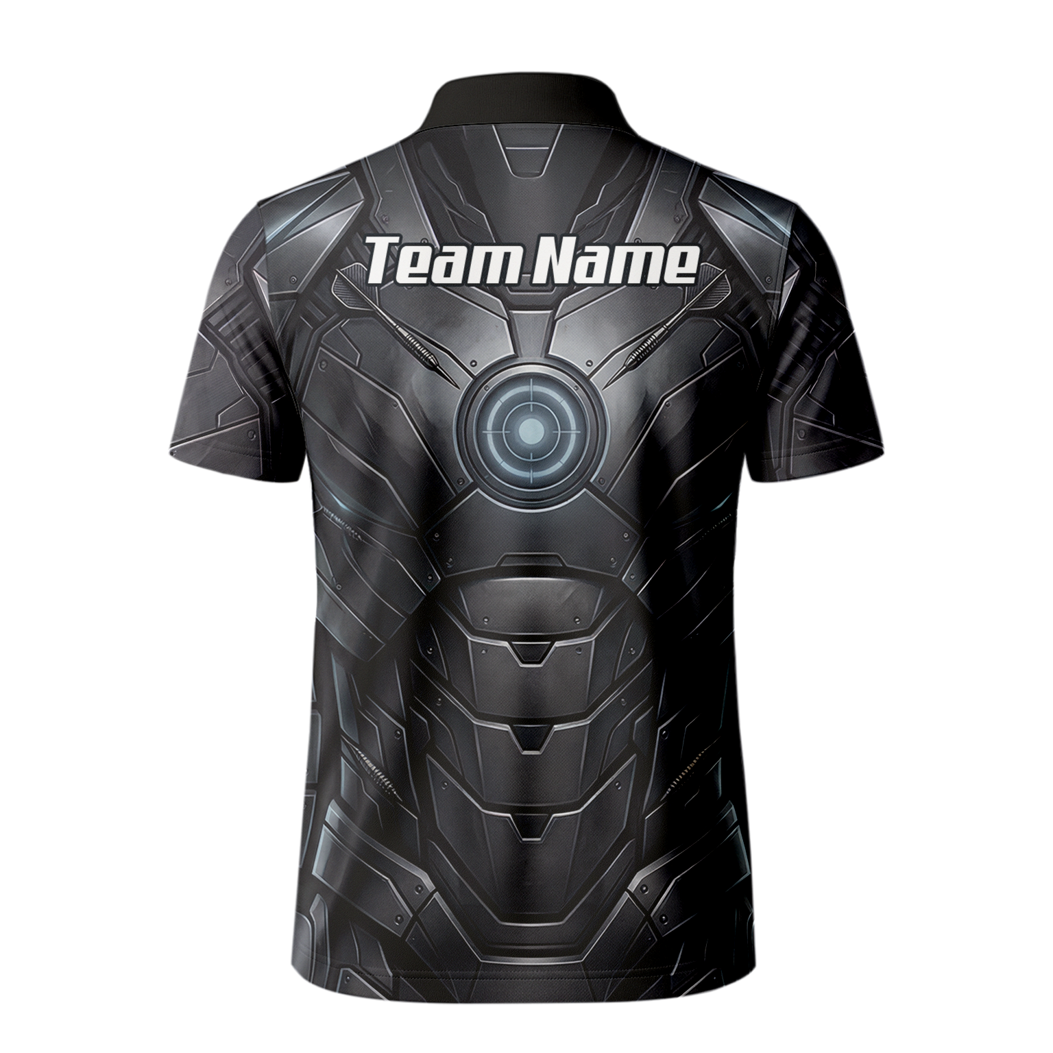 Personalised Men's Dart Jersey Custom Robotic Armor Mecha Polo Shirt Black Grey K1040