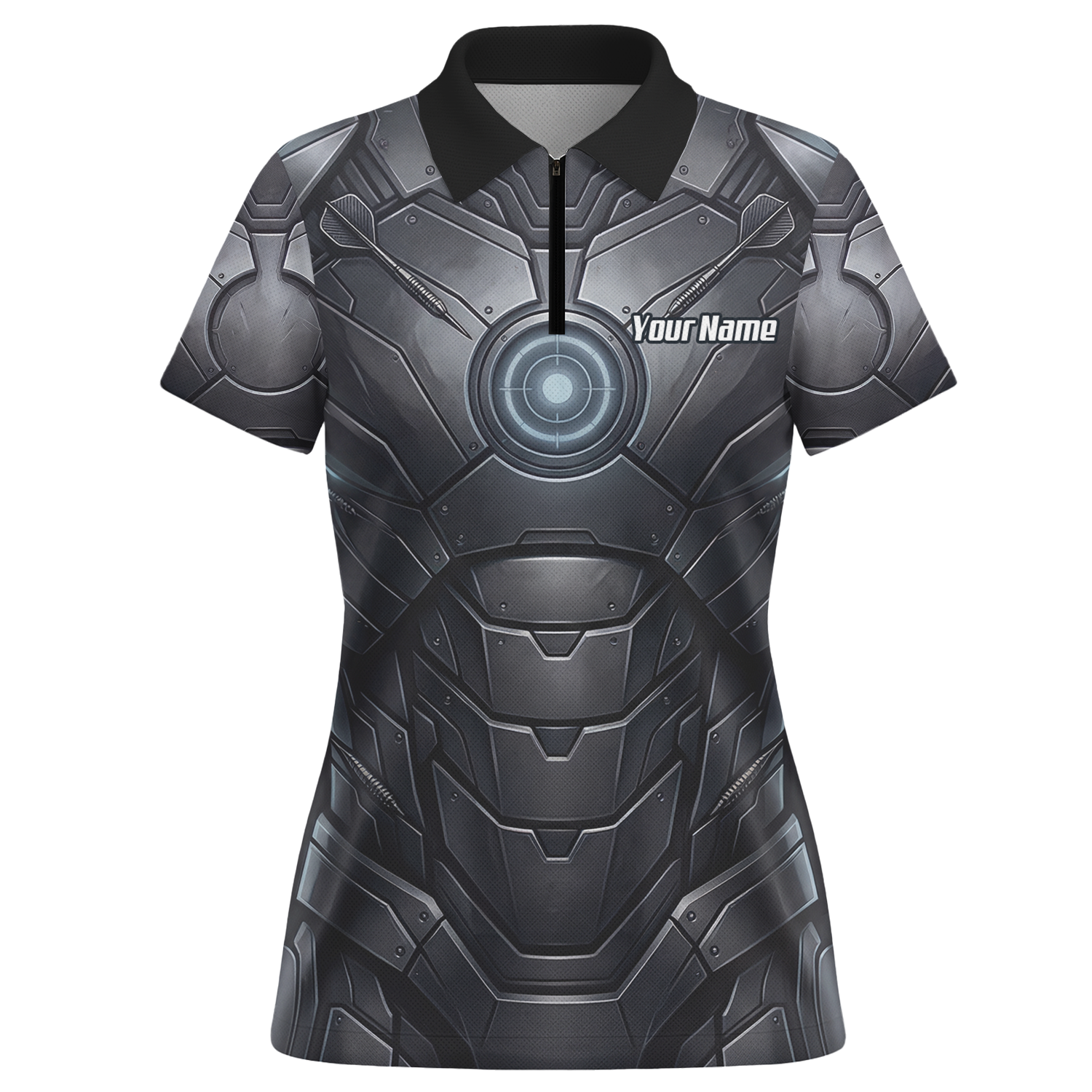 Personalised Women's Dart Jersey Custom Robotic Armor Mecha Polo Shirt Black Grey K1040