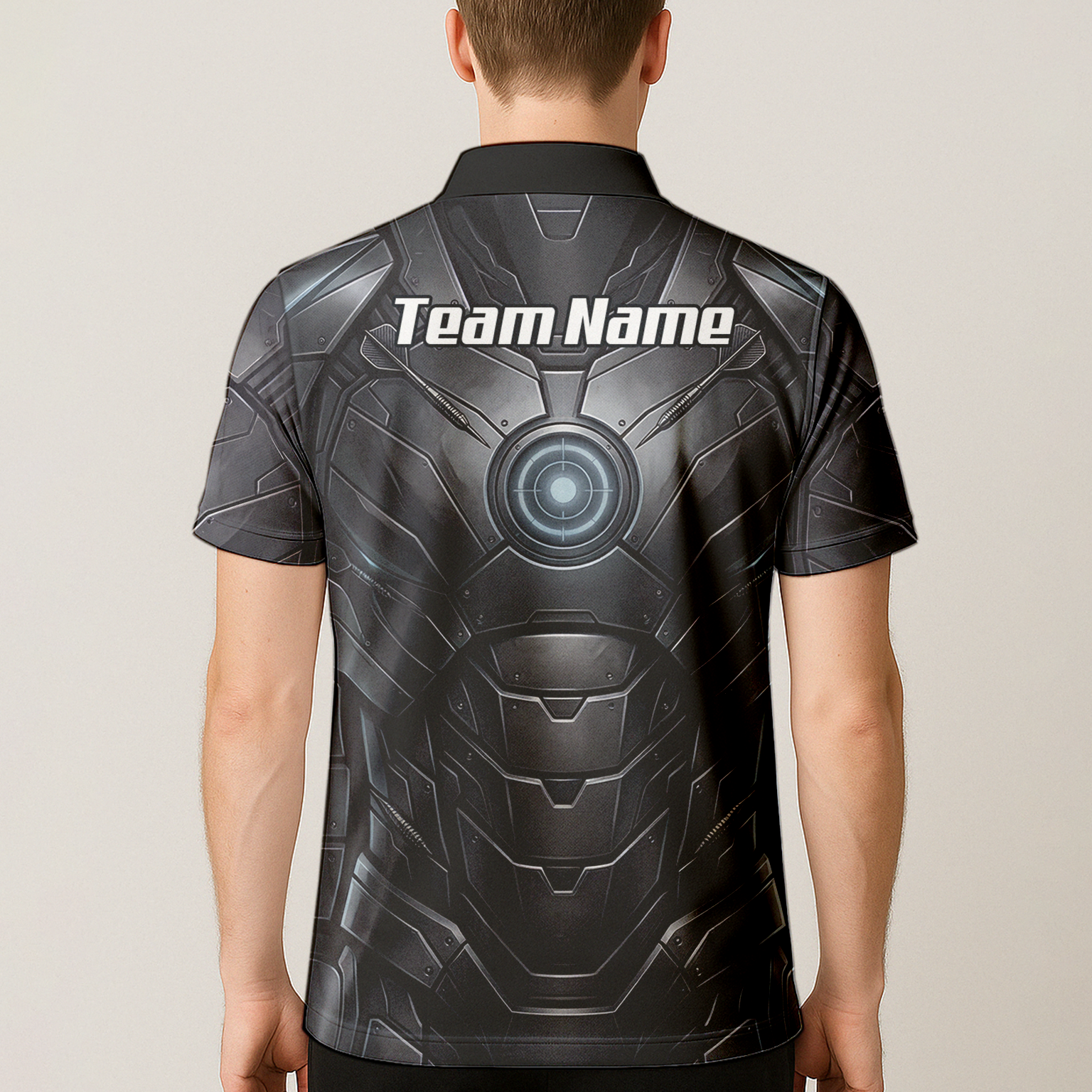 Personalised Men's Dart Jersey Custom Robotic Armor Mecha Polo Shirt Black Grey K1040