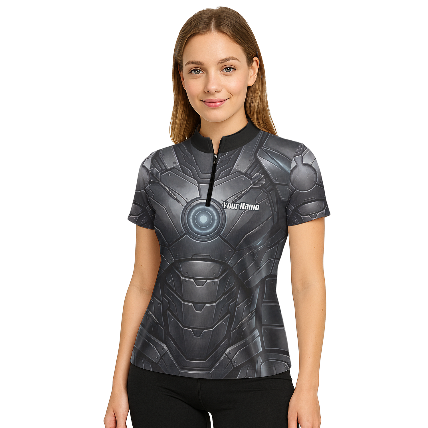 Personalised Women's Dart Jersey Custom Robotic Armor Mecha Polo Shirt Black Grey K1040