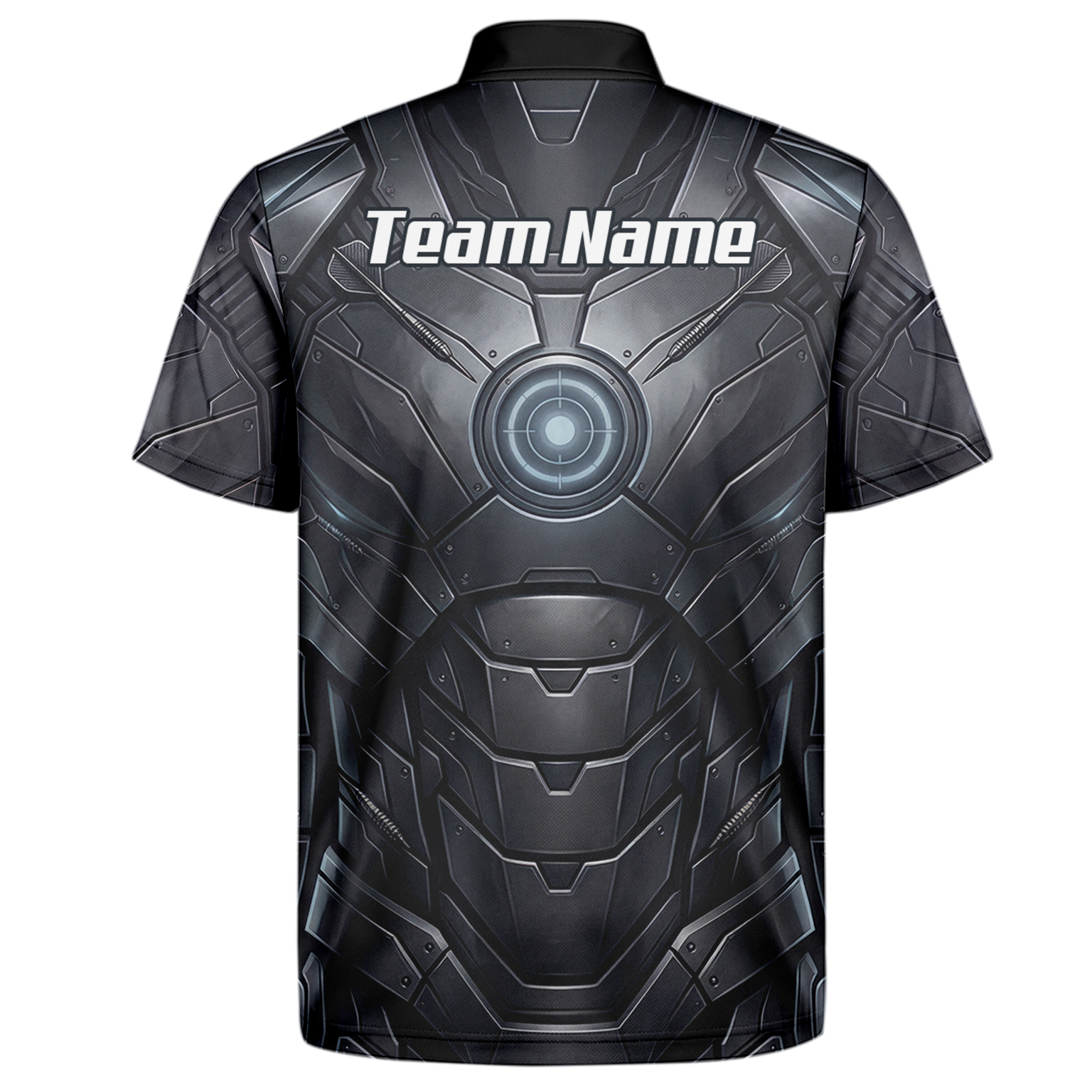 Personalised Men's Dart Jersey Custom Robotic Armor Mecha Polo Shirt Black Grey K1040