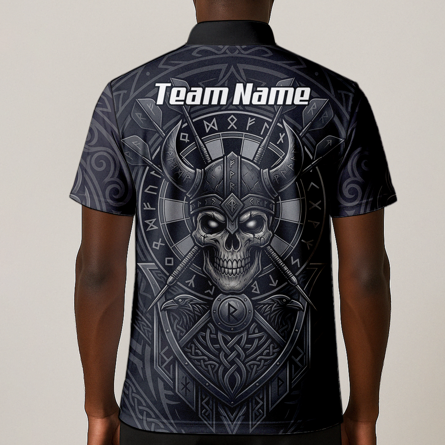 Personalised Viking Warrior Skull Dart Jersey for Men Custom Grey Nordic Rune Polo Shirt K6994