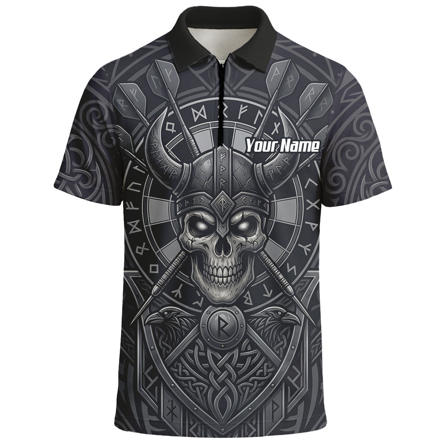 Personalised Viking Warrior Skull Dart Jersey for Men Custom Grey Nordic Rune Polo Shirt K6994