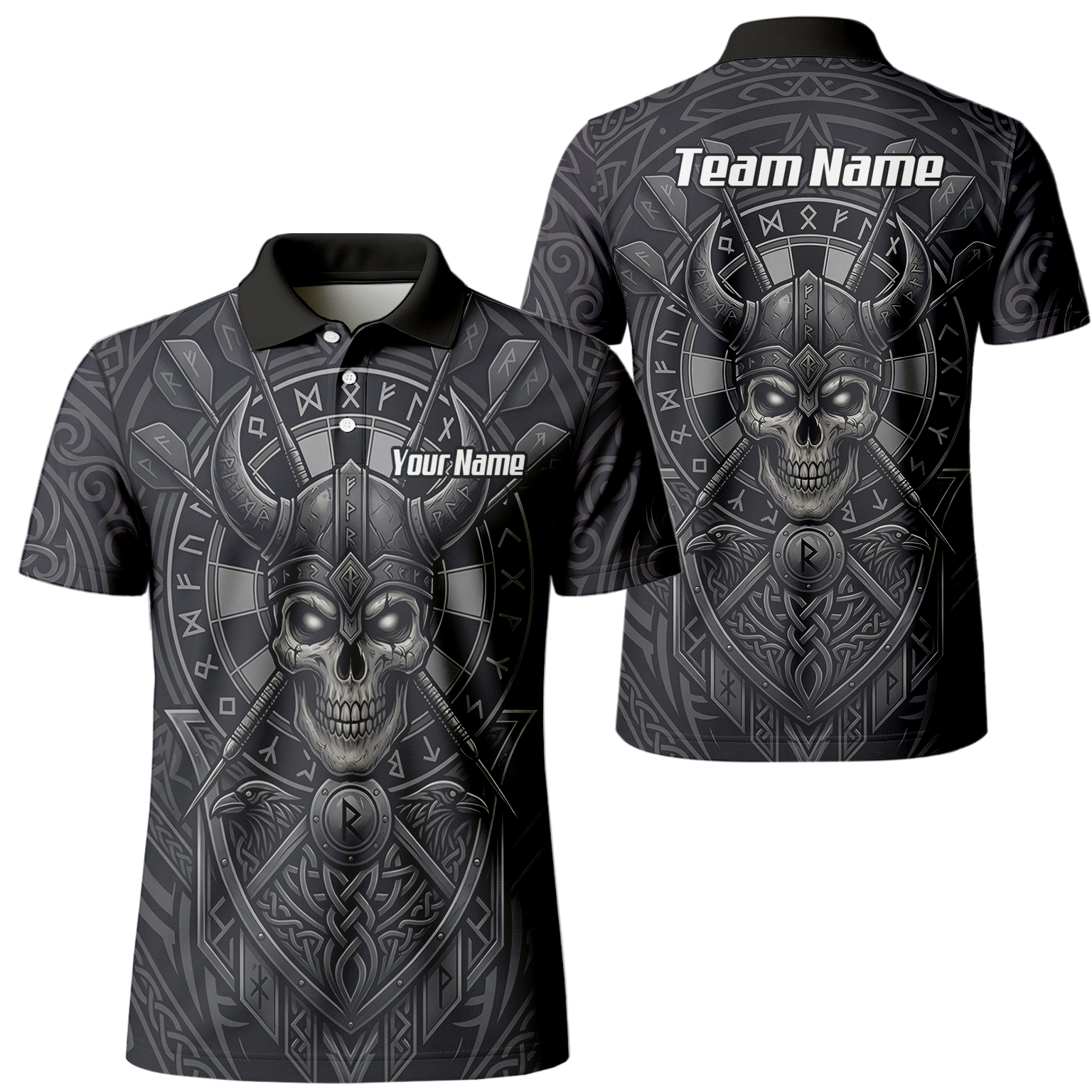 Personalised Viking Warrior Skull Dart Jersey for Men Custom Grey Nordic Rune Polo Shirt K6994