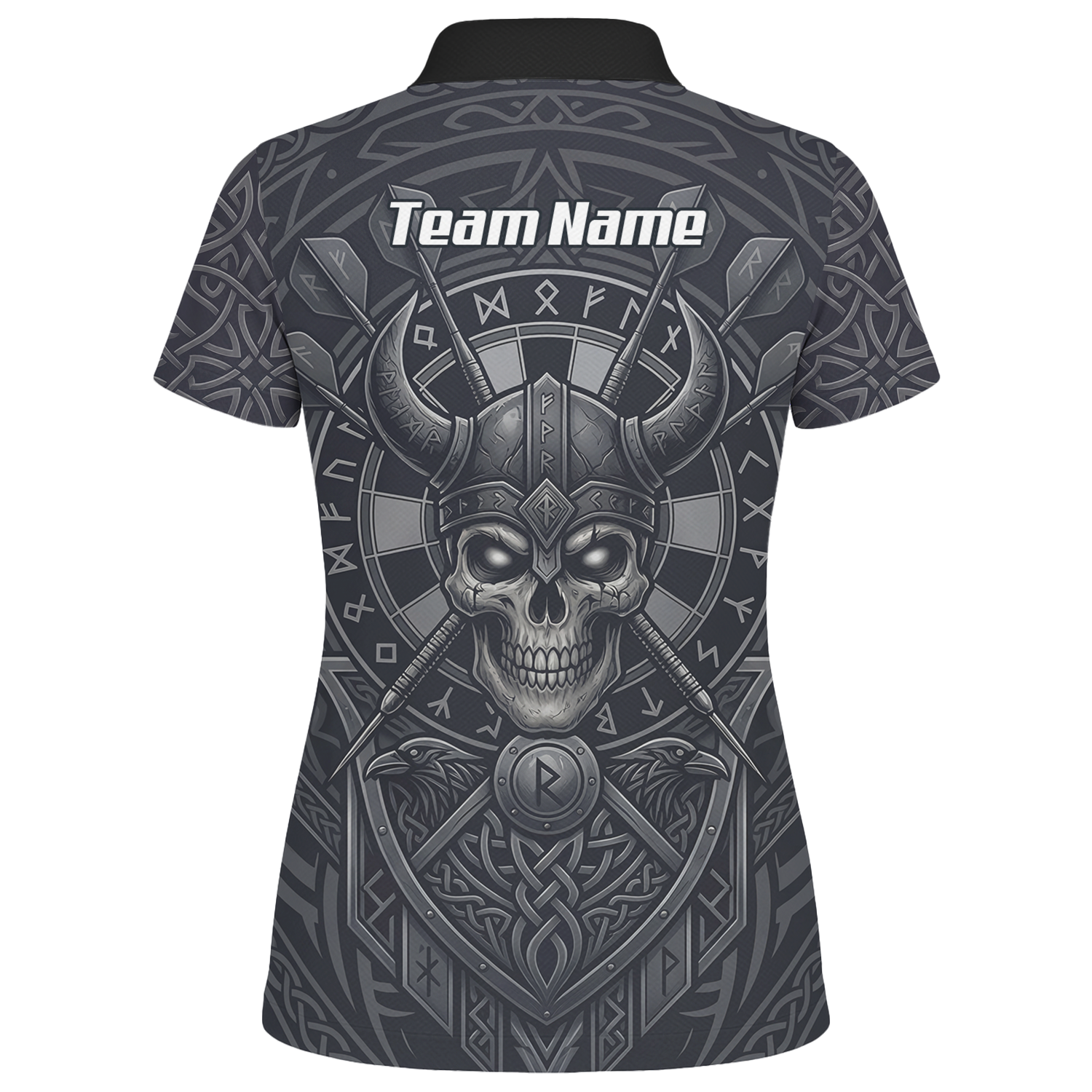 Personalised Viking Warrior Skull Dart Jersey for Women Custom Grey Nordic Rune Polo Shirt K6994