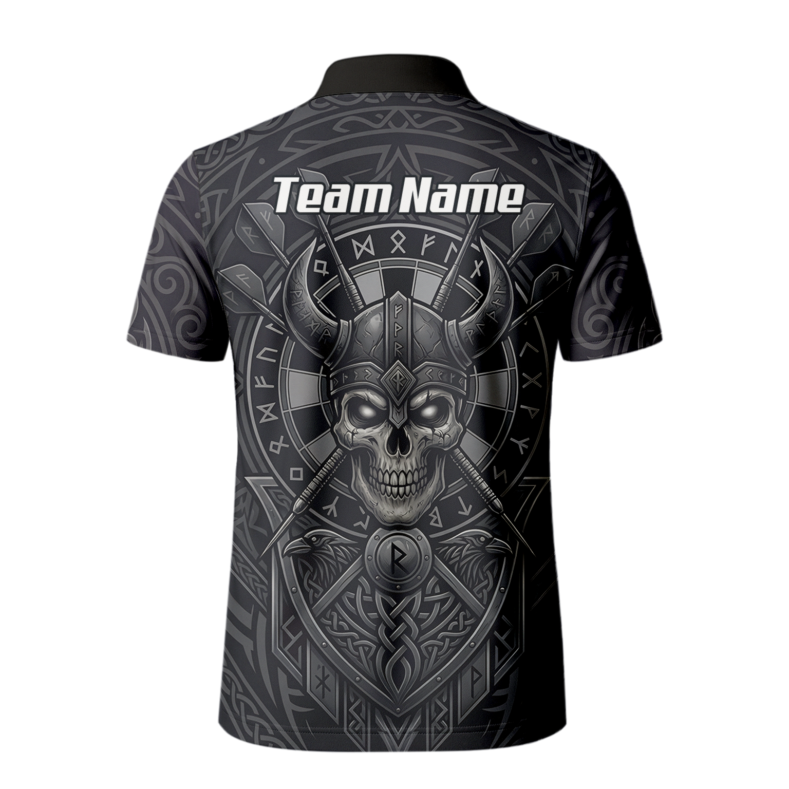 Personalised Viking Warrior Skull Dart Jersey for Men Custom Grey Nordic Rune Polo Shirt K6994
