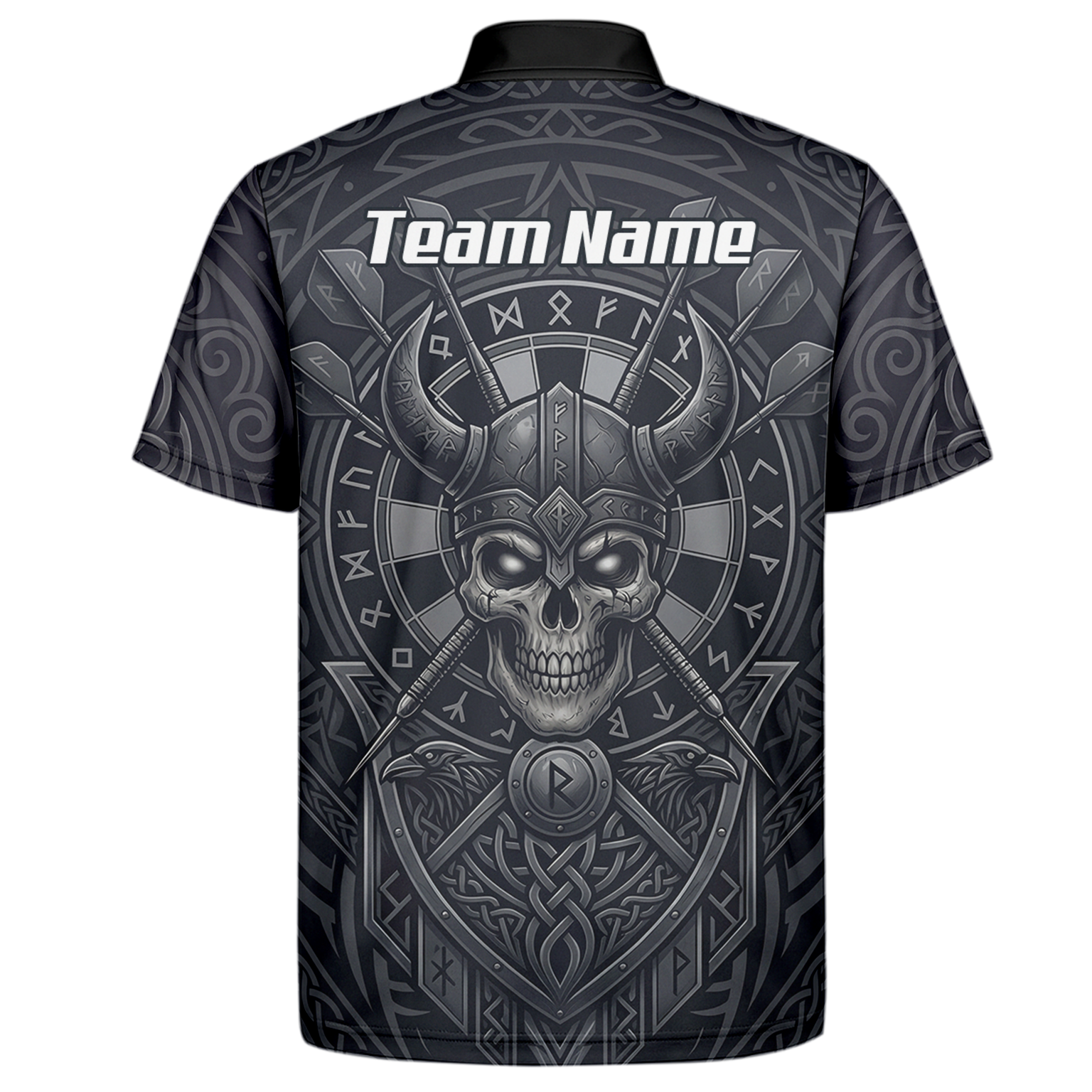 Personalised Viking Warrior Skull Dart Jersey for Men Custom Grey Nordic Rune Polo Shirt K6994