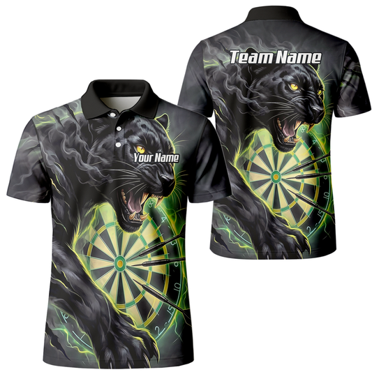 Personalised Black Panther Dart Jersey for Men Custom Neon Green Dartboard Polo Shirt K7905