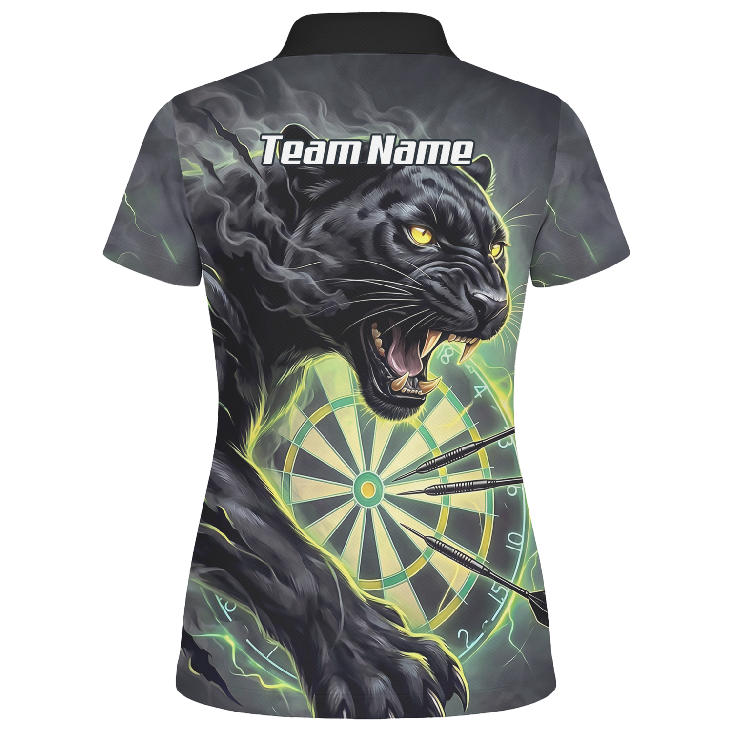 Personalised Black Panther Dart Jersey for Women Custom Neon Green Dartboard Polo Shirt K7905
